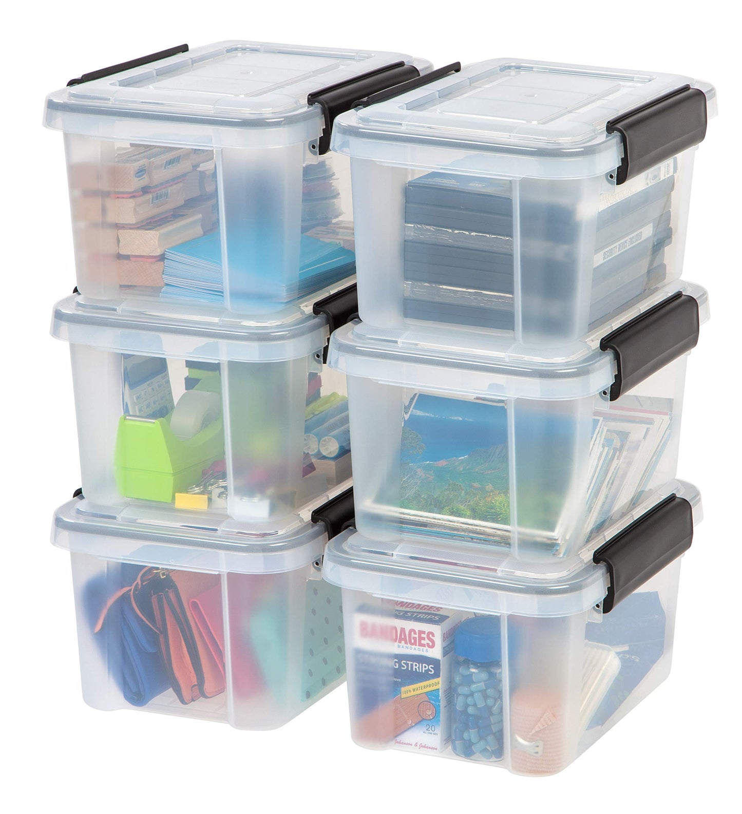 IRIS USA 7 Qt. WEATHERPRO Plastic Storage Box with Durable Lid and Seal and Secure Latching Buckles - 6 Pack