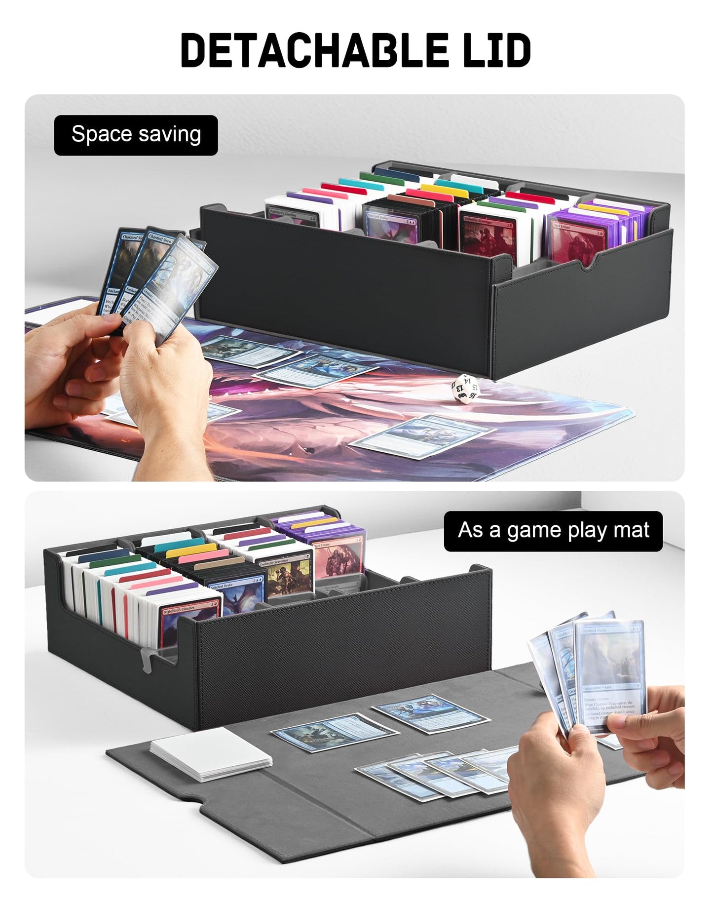 ZLCA Card Storage Box for MTG PTCG, Commander Deck Box Holds 3000+ Cards, Card Storage Case with 4 Stoppers, Card Organizer for TCG Sport Cards (Black)