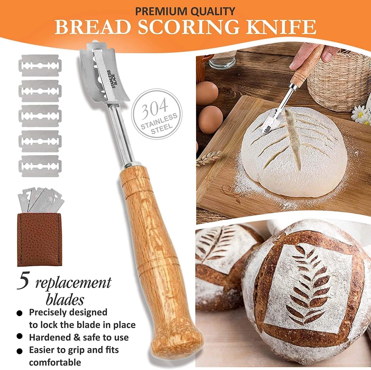 Sourdough Bread Baking Supplies - 2PCS of 9 Inch Round Sourdough Proofing Baskets KIt with Silicone Bread Sling, Dough Scrapers, Bread lame, Dough Whisk and a Cleaning Brush