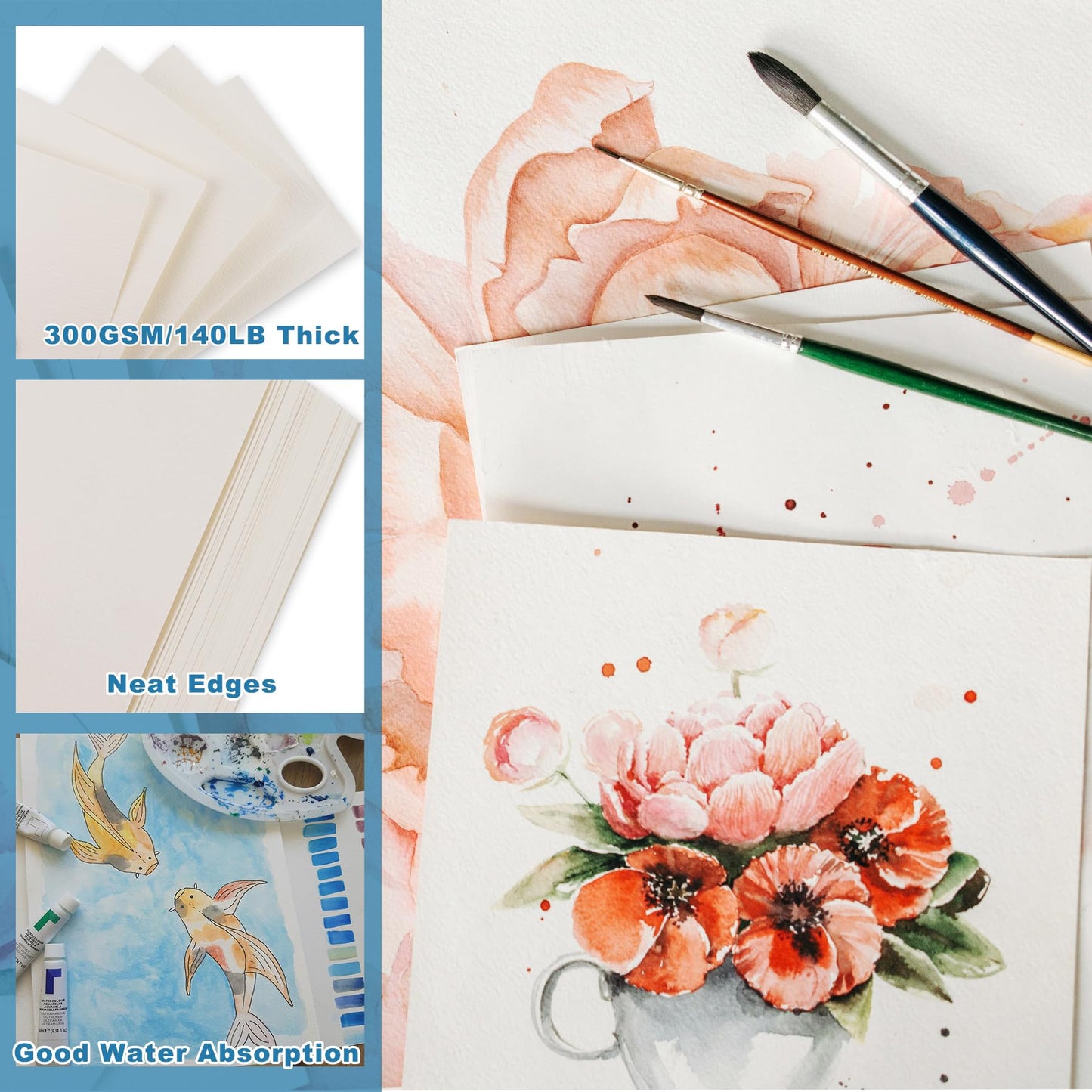 Watercolor Paper, 120 Sheets 140 lb/300 GSM Watercolor Paper Bulk for Artists, Sketch Painting (8.5 x 11 Inch)