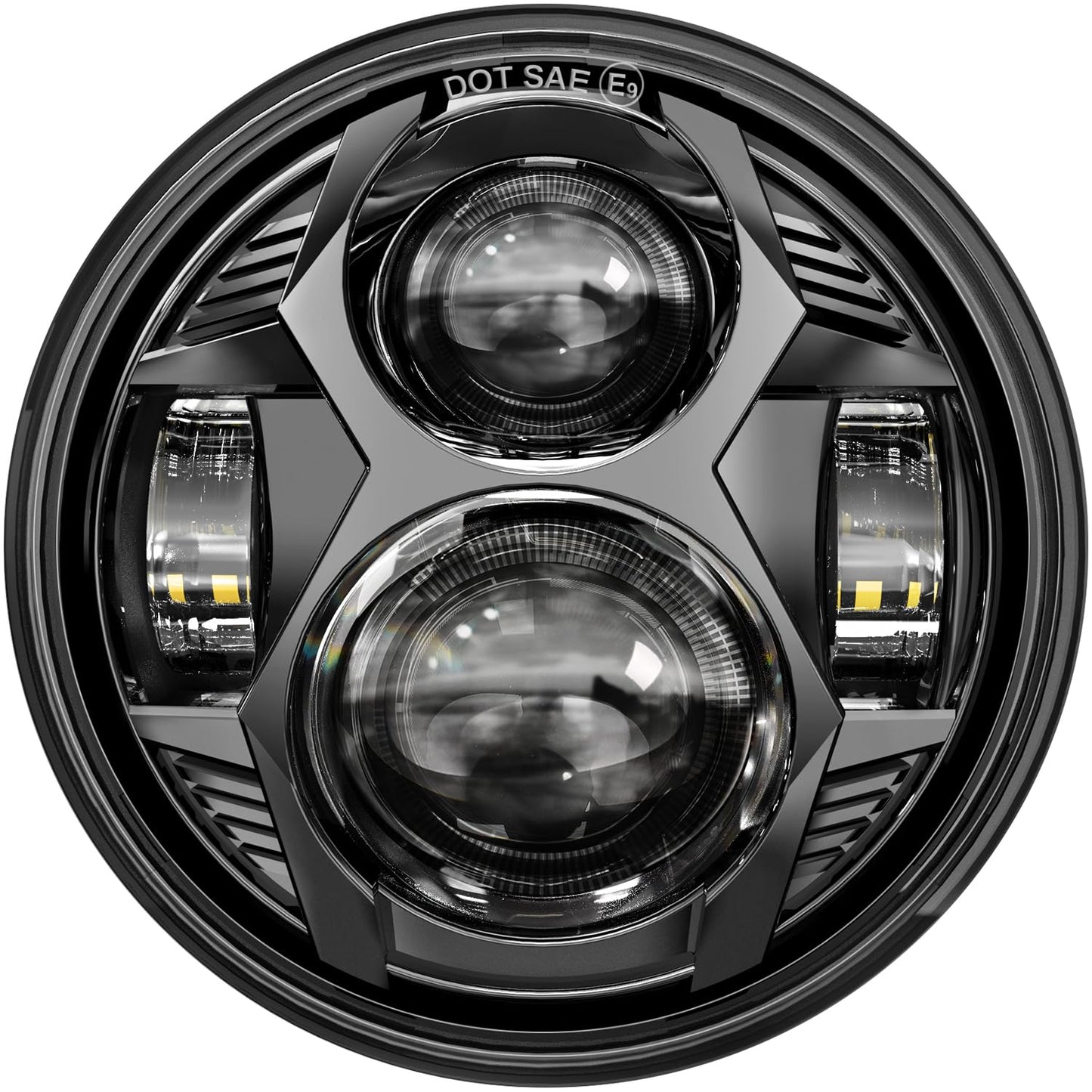 5.75 Inch Round Led Headlight 51W 5-3/4" Headlight Compatible with Harley Dyna Sportster Iron 883 Street Rod Street Bob Softail Deuce Custom Super Wide Glide Motorcycle, Black