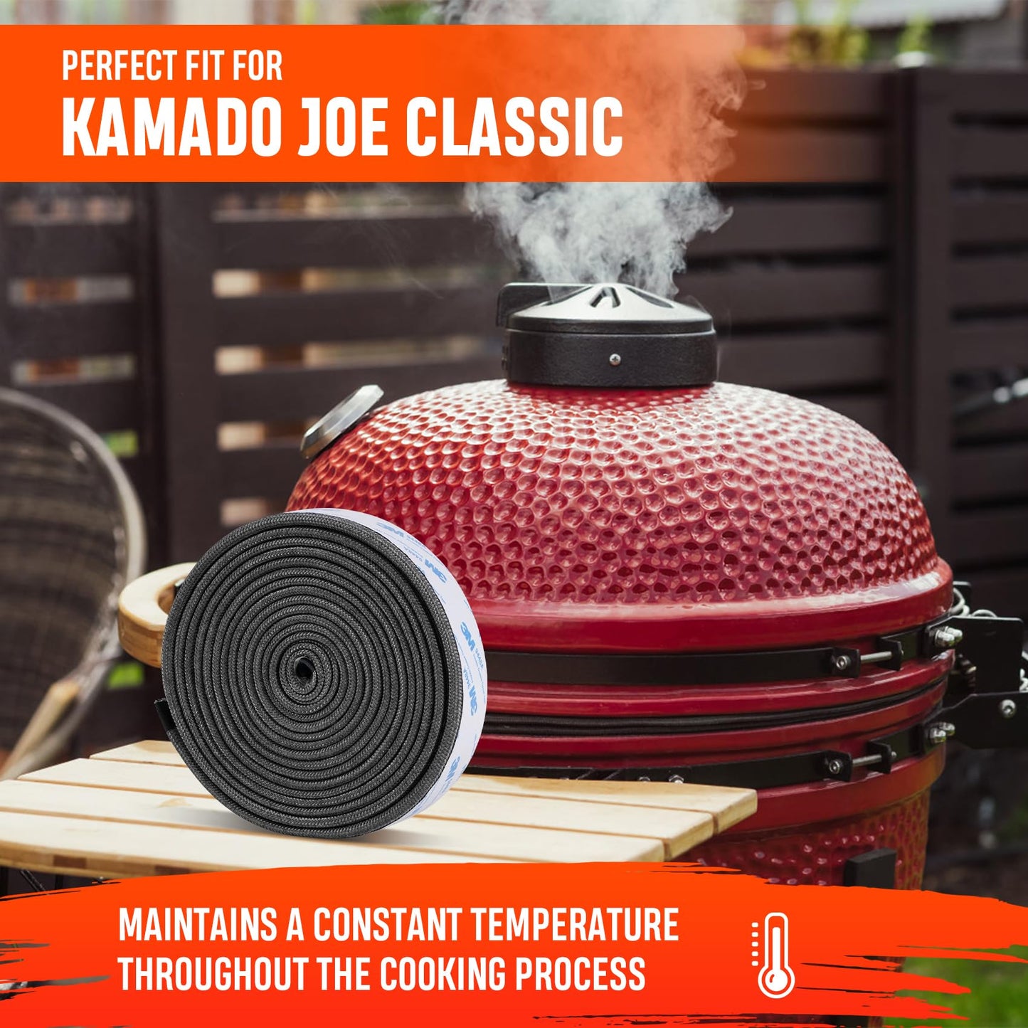 Onlyfire Wire Mesh Gasket Kit for Kamado Joe Classic, High Temp Fiberglass Gasket Replacement BBQ Smoker, Adhesive Self Stick Felt 150" Long