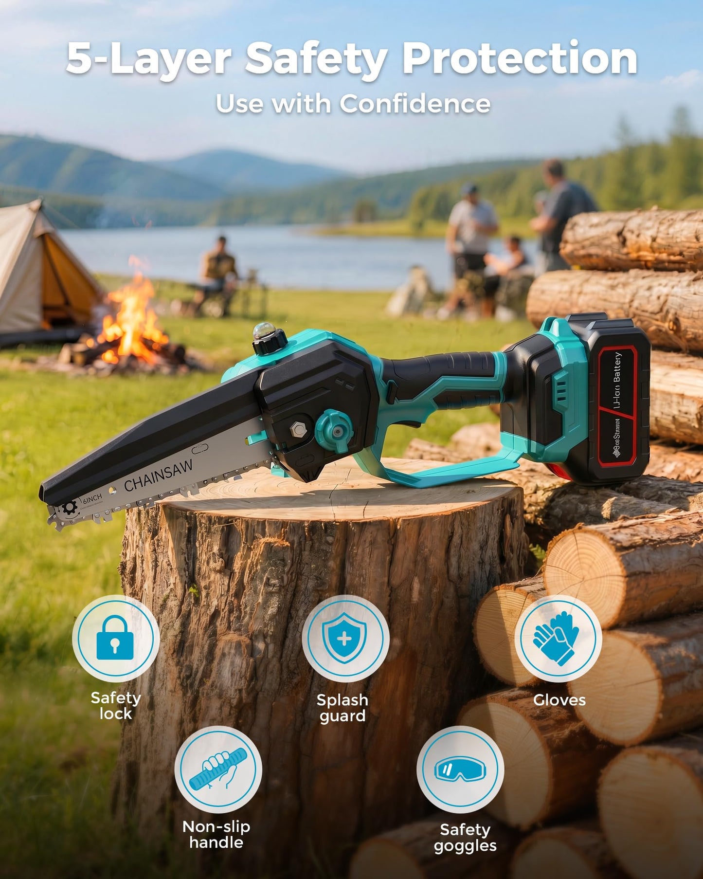 Mini Chainsaw Cordless with 2pcs 3000mAh Rechargeable Batteries 1000W Brushless Motor, 6 inch Electric Hand Saw for Cutting Wood Tree Trimming, Gifts for Father's Day