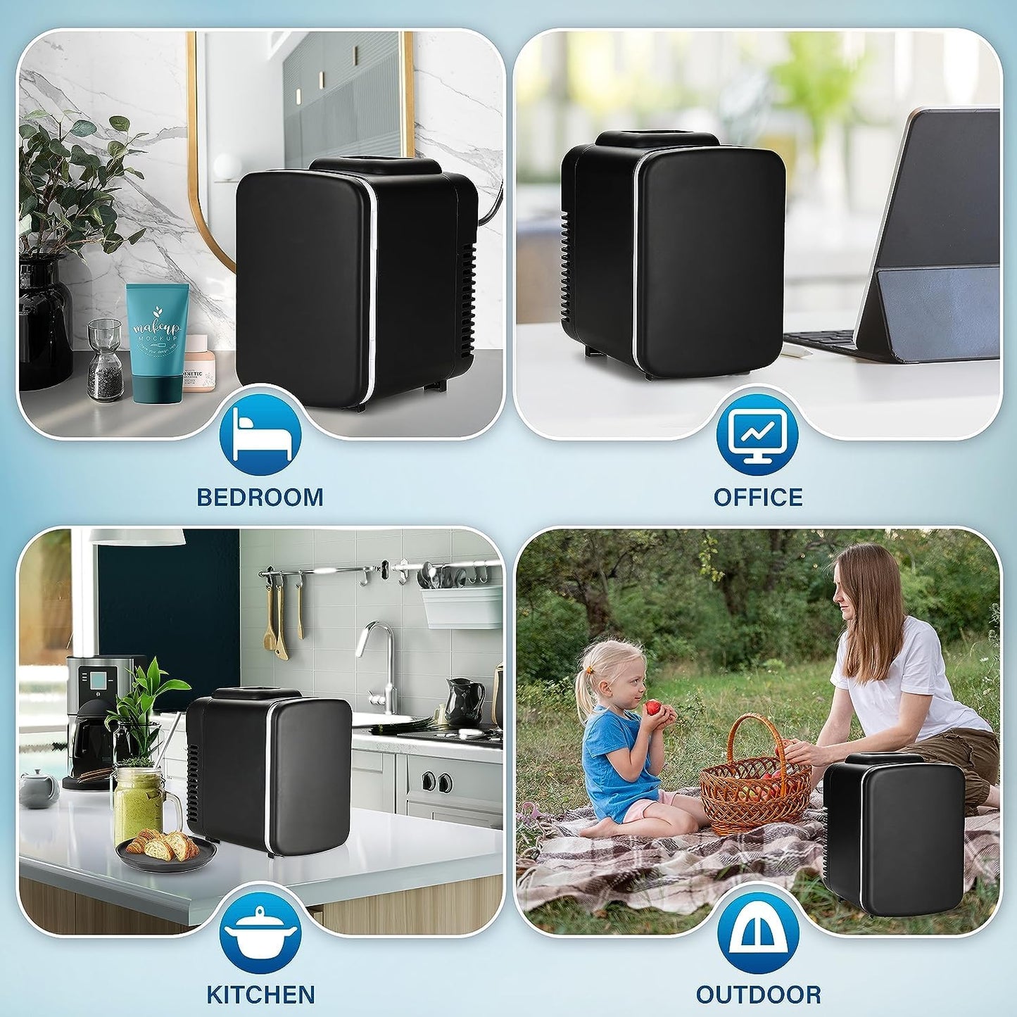 Simple Deluxe Mini Fridge, 4L/6 Can Portable Cooler & Warmer Freon-Free Small Refrigerator, Provide Compact Storage for Skincare, Beverage, Food, Cosmetics, for Bedroom, Office, Dorm, Black