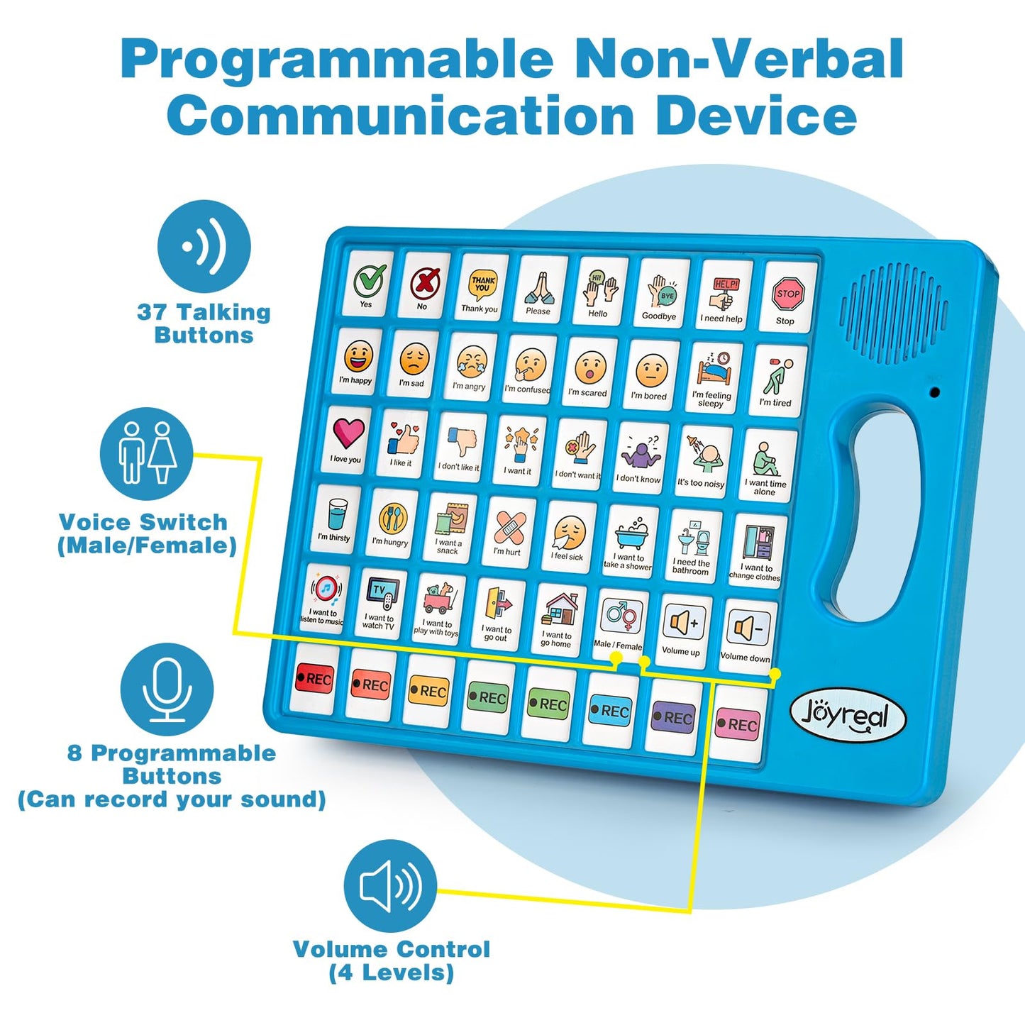 AAC Device for Autism, Joyreal Non Verbal Communication Tools for Speech Therapy & Stroke Rehab. Augmentative Alternative Communication Tablet, Autism Talking Aids with 8 Programmable Buttons