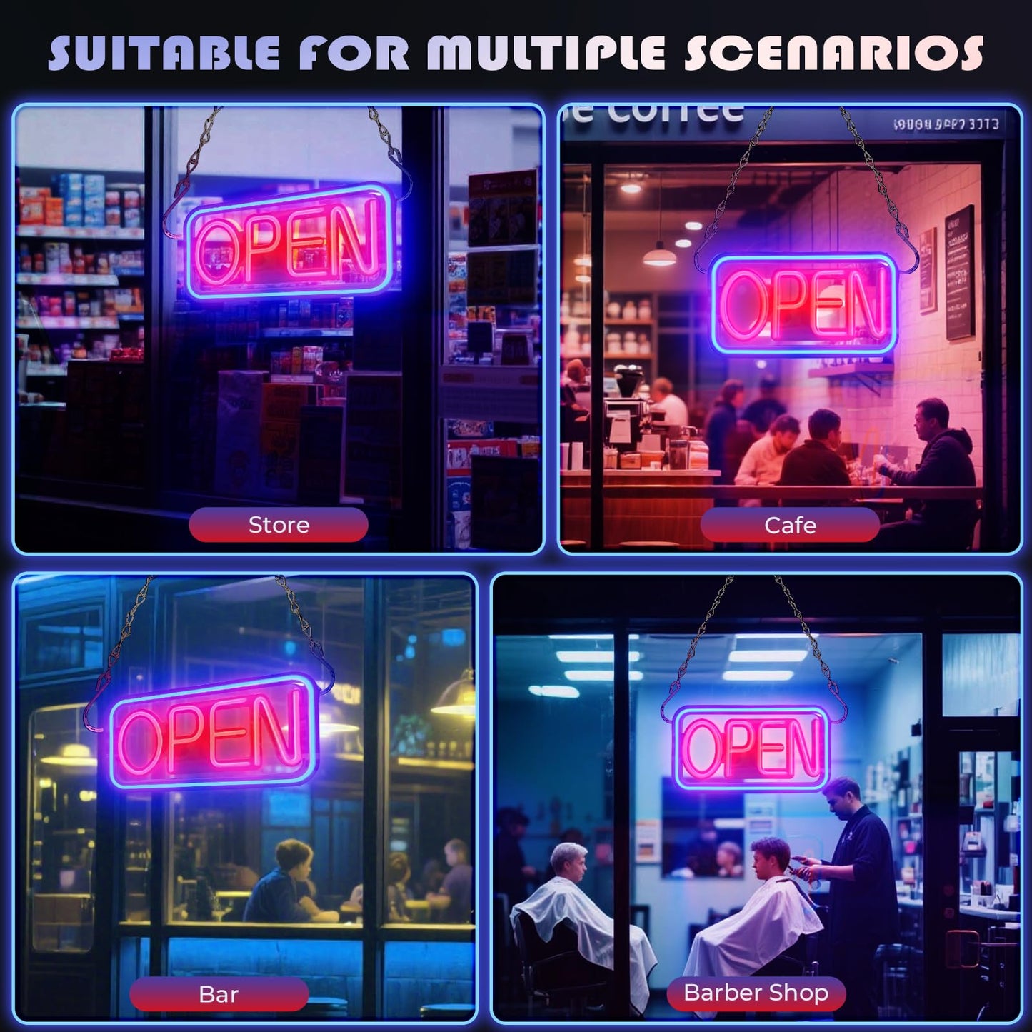 SUNLUMI Open Signs for business, 16" x 9" Ultra Bright LED Open Sign, 10 Flashing Modes and 10 Adjustable Brightness Levels, Neon Open Sign with Remote and 12V Power Adaptor for Bar, Store, Salon