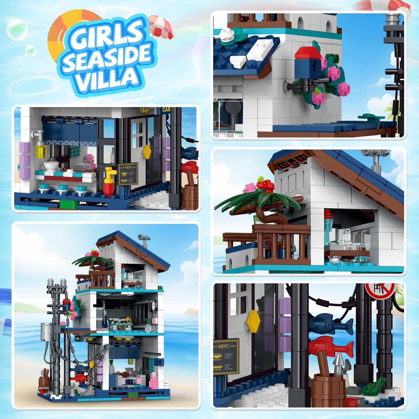 3 in 1 Vacation Beach House Building Set, Compatible with Friends Seaside Villa, Construction Educational Toy with Light, Birthday Gift for Kids Girls Aged 8-12 (813 PCS)