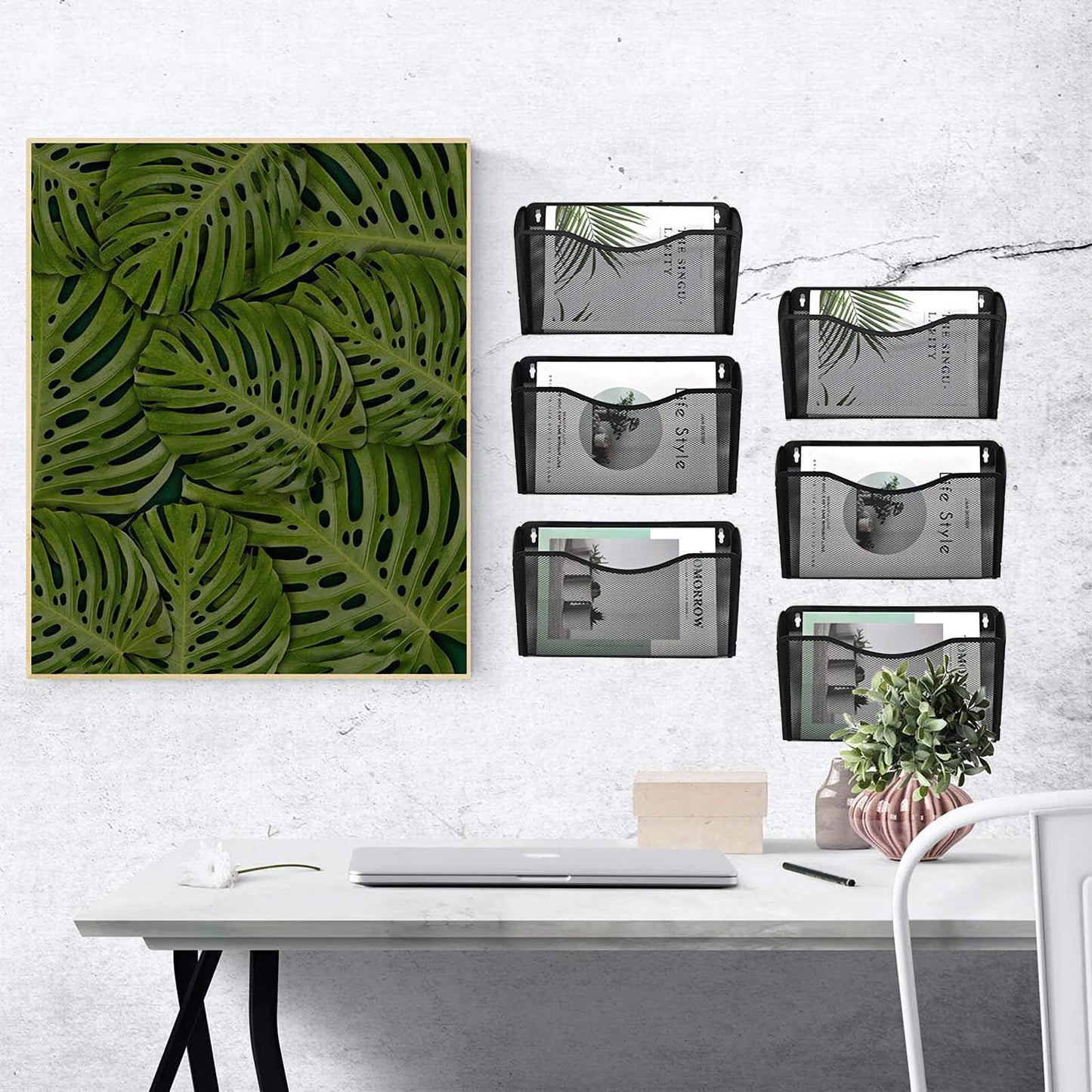 EASEPRES 6 Pack Mesh Wall Mounted File Holder Organizer Metal Hanging Vertical Paper Mails Rack Storage Wire Document Filling Holder Pocket for Office and Home, Black
