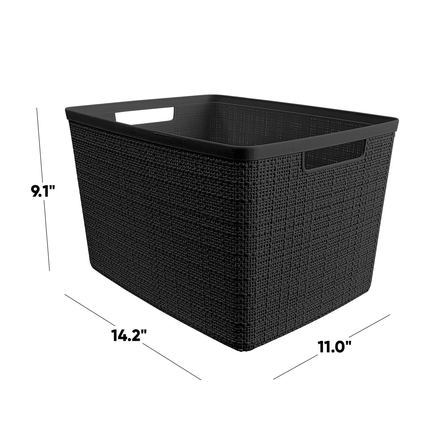 Curver Set of 4 Jute Large Decorative Plastic Organization and Storage Baskets Perfect Bins for Home Office, Closet Shelves, Kitchen Pantry and All Bedroom Essentials, Black