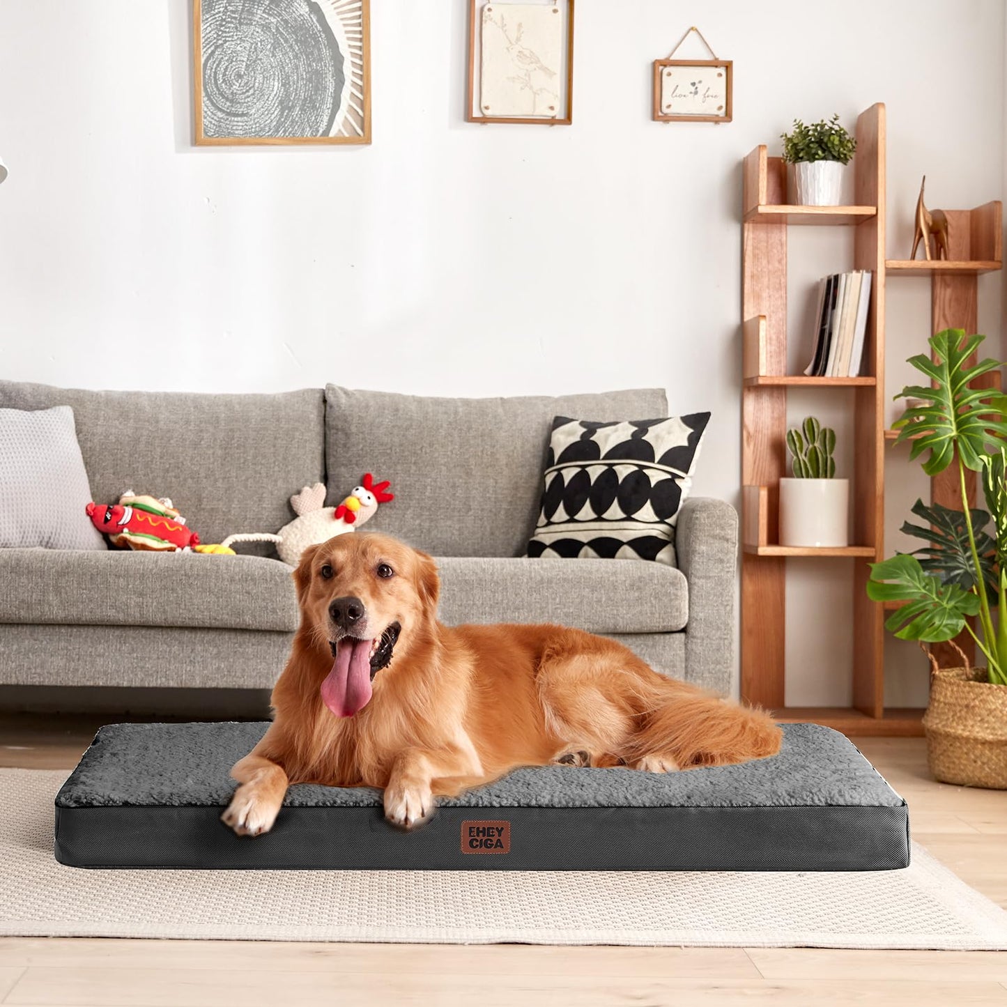 EHEYCIGA XXL Dog Bed, Orthopedic Dog Crate Beds for Jumbo Dogs, Washable Giant Puppy Mattress with Removable Cover and Non-Slip Bottom, Pet Bed with Foam