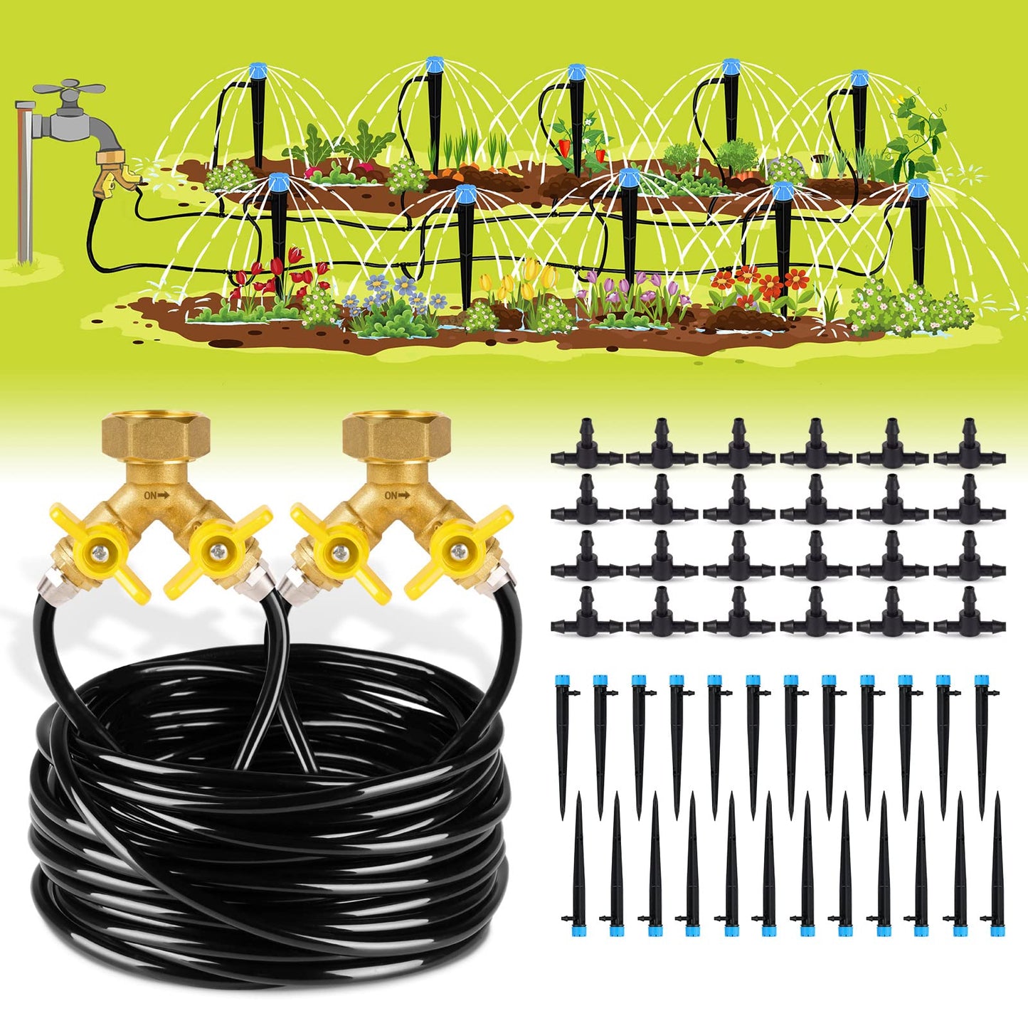 HIRALIY 98.4FT Drip Irrigation Kit, Garden Watering System, Blank Tubing DIY Automatic Irrigation Equipment Set for Outdoor Plants, Micro Drip Irrigation Kit for Greenhouse Flower, Bed Patio, Lawn