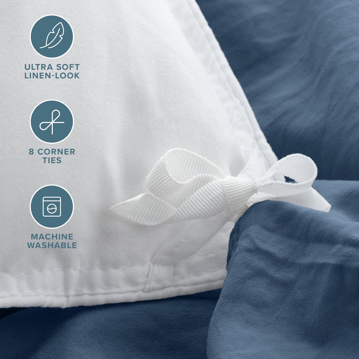 Bare Home Sandwashed Duvet Cover Queen Size - Premium 1800 Collection Duvet Set - Cooling Duvet Cover - Super Soft Duvet Covers (Queen, Sandwashed Blue Sea)