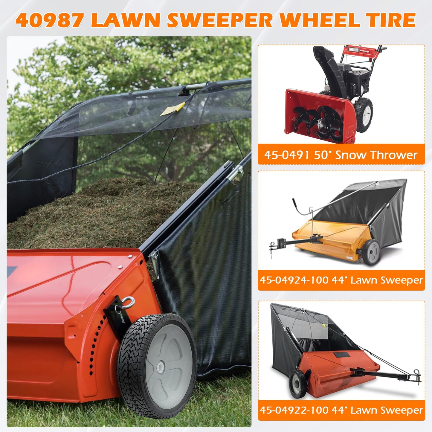 40987 Lawn Sweeper Wheel Tire Complete Assembly Set Compatible with Craftsman Tow-Behind Lawn Sweeper 2 PCS