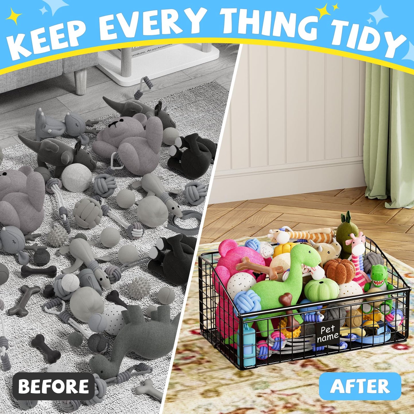 Kaiferty Indestructible Dog Toy Basket, Medium, Black