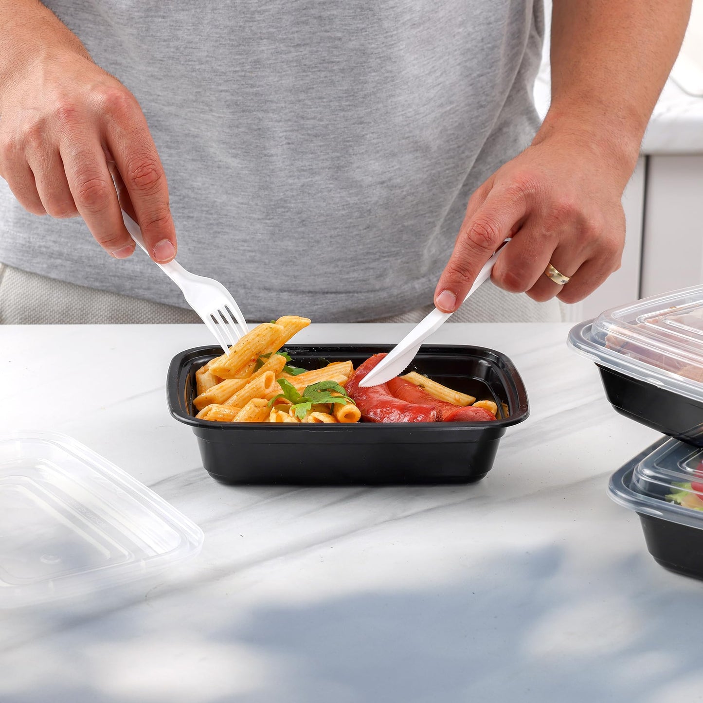 Gusto [24 oz -50 Count] 1 Compartment Meal Prep Containers Reusable- Microwaveable, Dishwasher and Freezer Safe,BPA-Free, Portion Control and Convenience Food Storage with Lids- Formerly Comfy Package