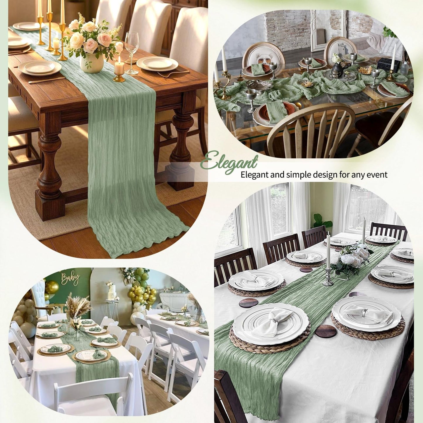 12 Pack Sage Green Cheesecloth Table Runner 10Ft, Gauze Table Runners 21.5 x 120 inch,Semi Sheer Cheese Cloth Fabric Runner Bulk for Wedding,Party,Baby Shower,Bridal Shower