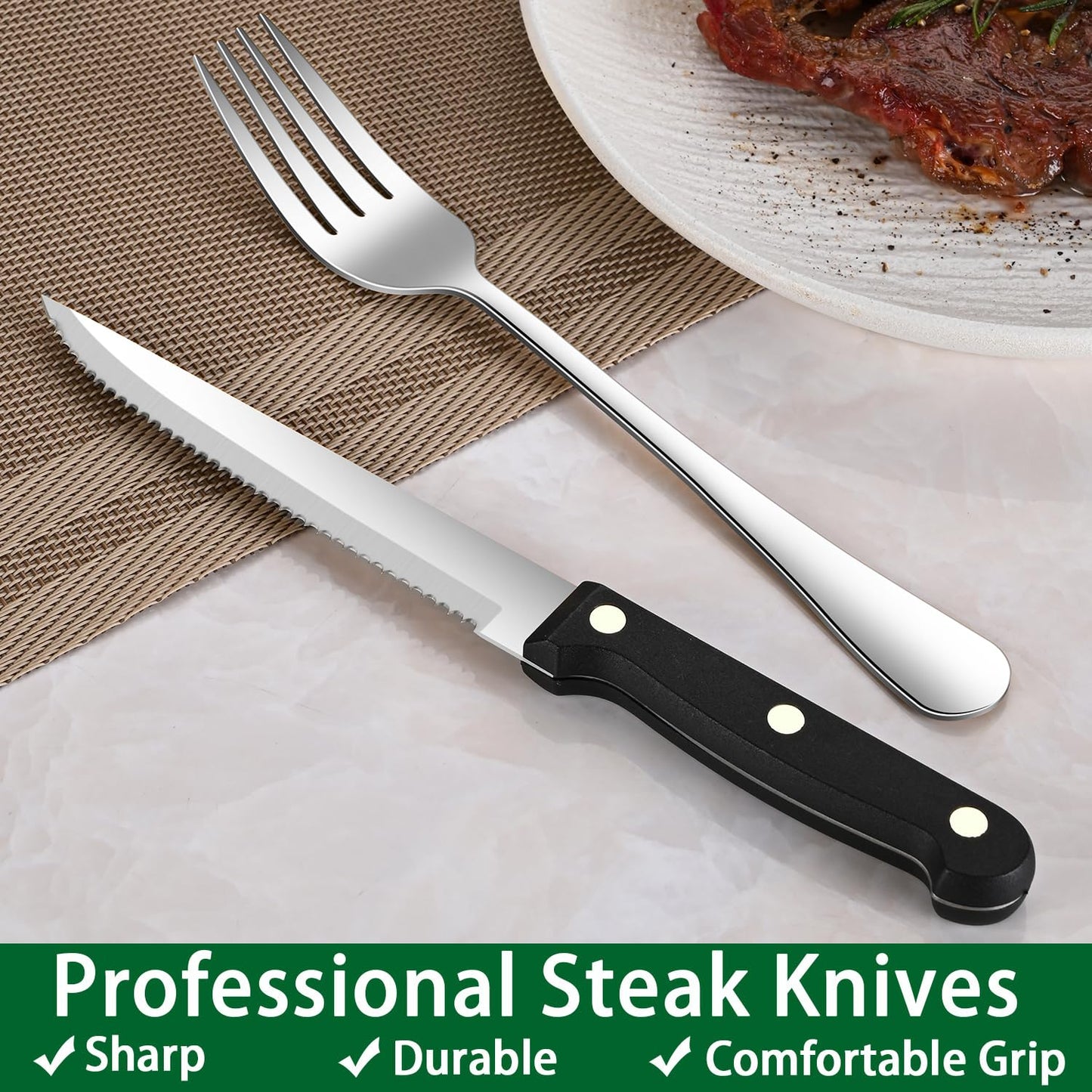 49 Pieces Silverware Sets with Organizer and Steak Knives,Stainless Steel Flatware Sets Service for 8 Person for Home Kitchen,Tableware Cutlery Sets,Includes Knife Spoon and Forks Sets