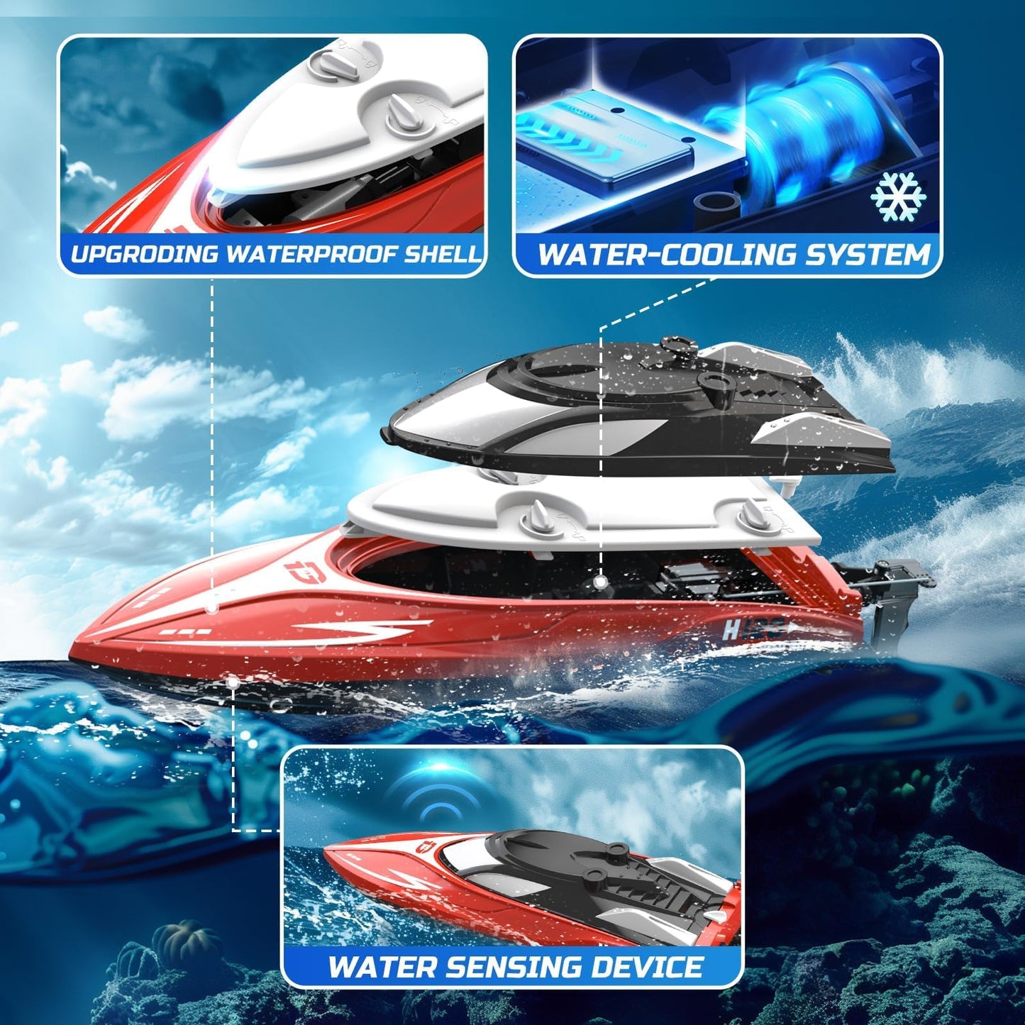 DEERC H120 RC Boat for Kids & Adults, 20+MPH Fast Remote Control Boat for Pool & Lake, 2.4GHz Racing Boat W/Rechargeable Battery, Low-Battery Alarm, Capsize Recovery, Great Gift for Boys Girls