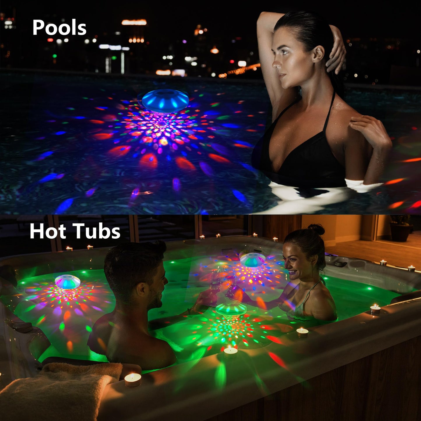 Rechargeable Floating Pool Lights (1 Pack) - Pool Lights with Vibrant RGB Colors, IP68 Waterproof Floating Lights, Upper and Lower Color Changing Led Lights for Pools, Hot Tubs and Garden