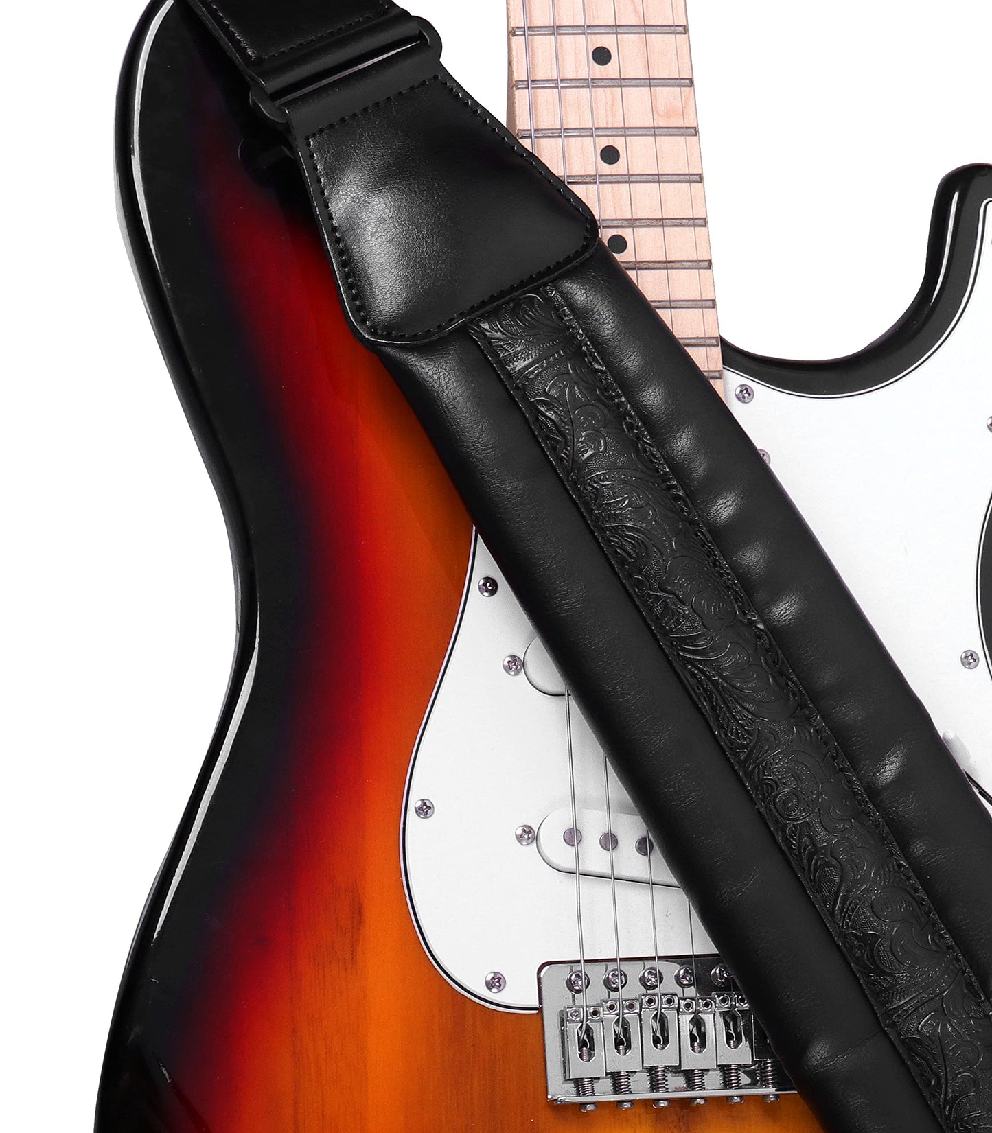 Surpop Neoprene Guitar Strap 3.4'' With Carbon Buckle, Leather Top & Back Soft For Bass, Electric Acoustic Guitar