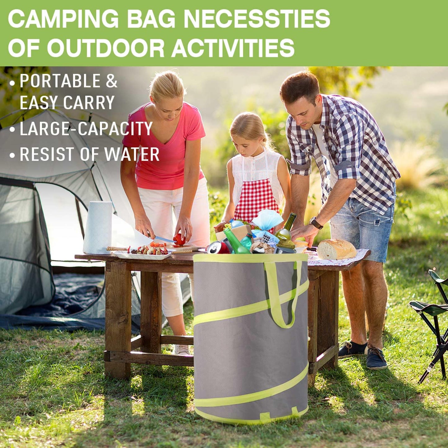 Altdorff Collapsible Trash Can Camping, Yard Waste Bags 2 Pack, Leaf Bag Resuable Pop Up, 120L Large Collapsible Garden Bag with Drain Holes and Drawstrings for Windy Days
