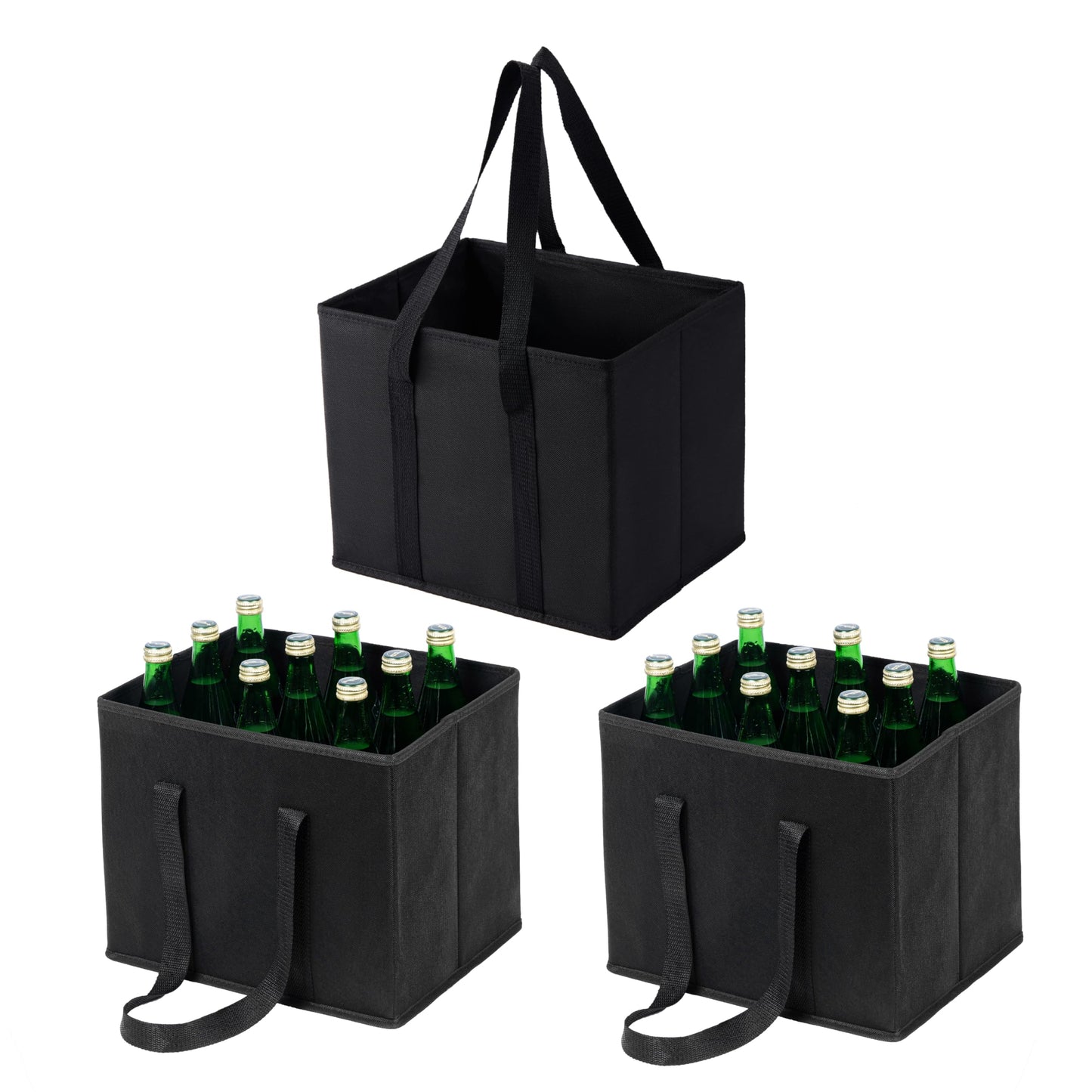 VENO 3-Pack Reusable Grocery Bag, Heavy Duty Shopping Bag, Shopping Cart Organizer, Foldable Grocery Tote Bag with Reinforced Hard Bottom
