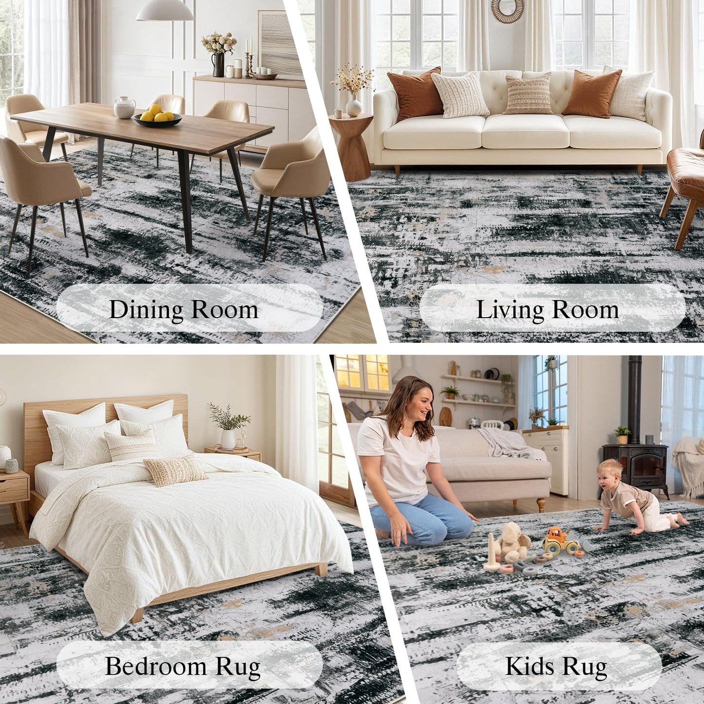 Homcomoda 5x7 Area Rug Living Room Rug Washable Rugs for Bedroom Modern Abstract Area Rug Soft Non Slip Large Carpet for Living Room Dining Room Farmhouse Black