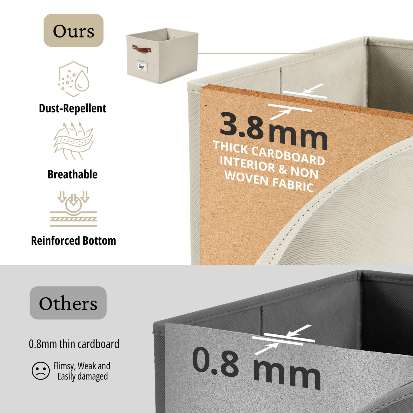 DECOMOMO Fabric Storage Bins 4 Pack, Storage Baskets for Shelves and Closet Organizer, 15 x 11 x 9.9 inches Foldable Kallax Storage Bins with Labels (Beige)