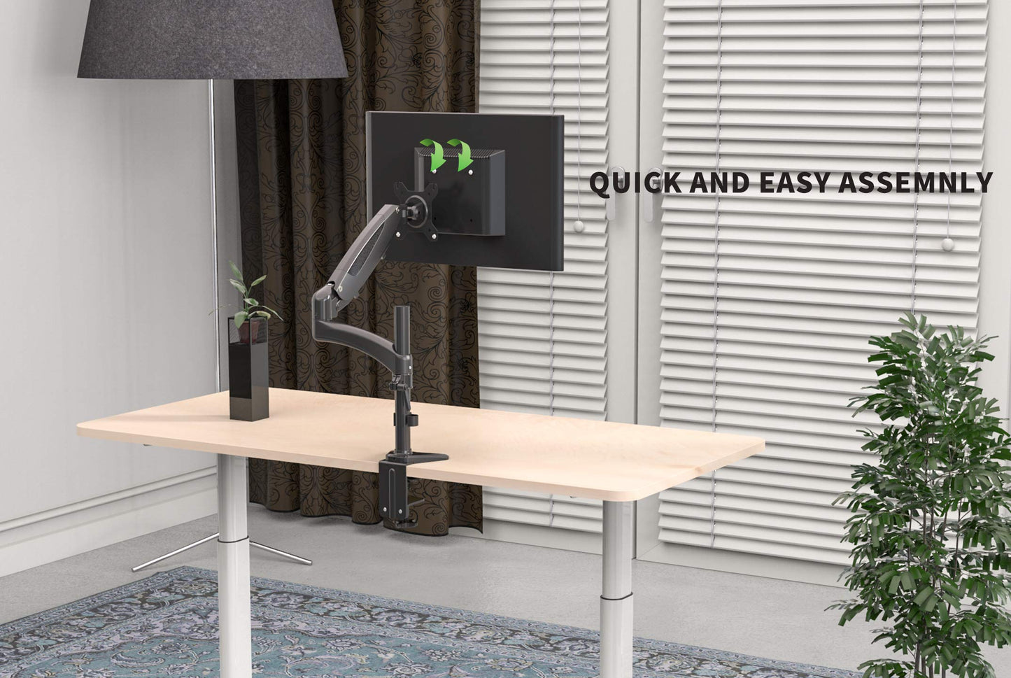 SHOPPINGALL Fully Adjustable Single Gas Spring LCD Monitor Arm Desk Mount Stand with Swing Arm for 15"-32" Monitor, Both Desk Clamp and Grommet Mounting Options in The Box - SA-GM112D-Black