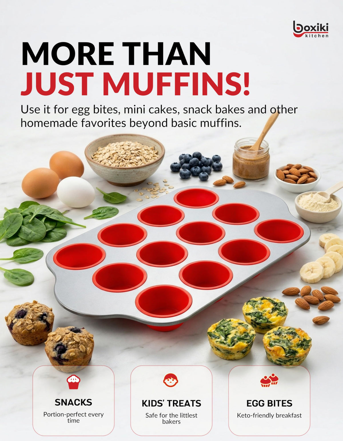 Non-Stick 12 Cup Silicone Muffin Pan with Steel Frame - BPA Free Non-Toxic Cupcake Pan with Easy-Release Textured Surface, Ergonomic Handles, Oven Freezer and Dishwasher Safe Bakeware