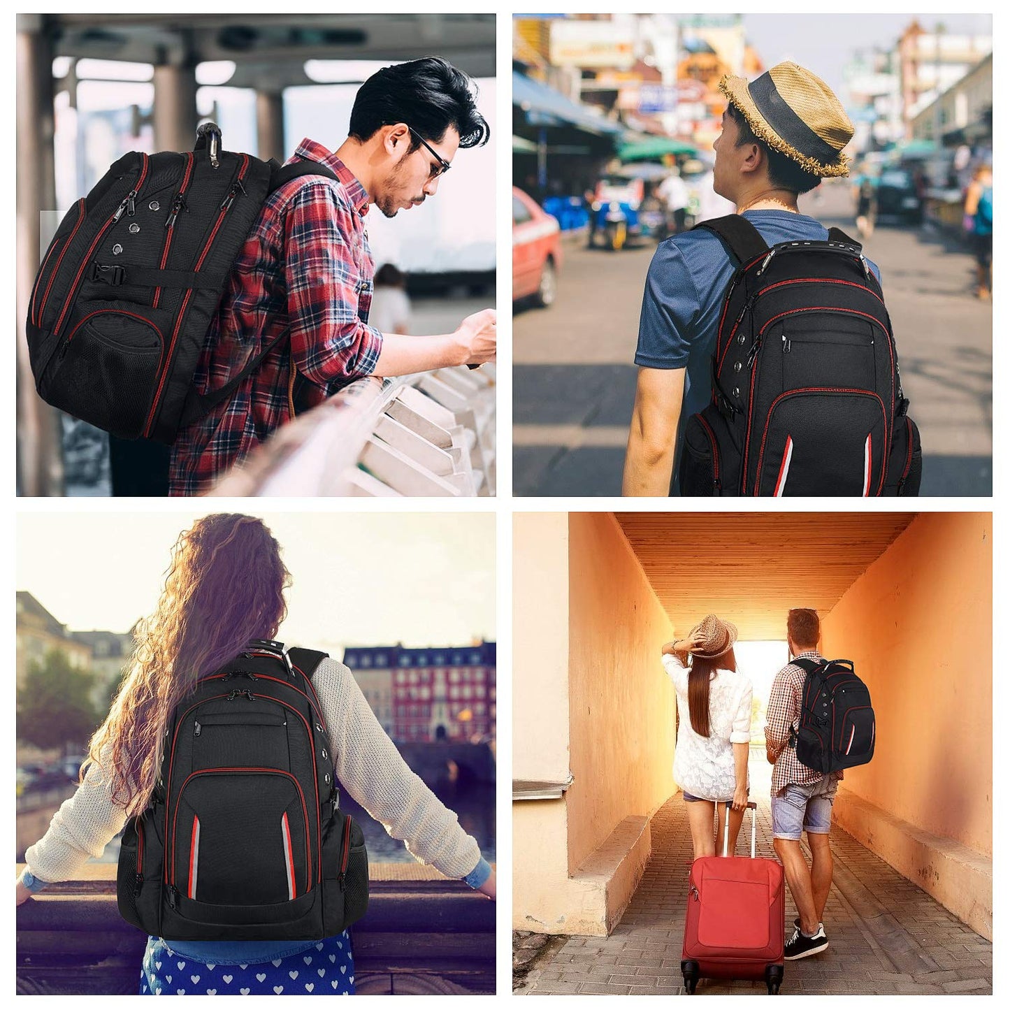 Laptop Backpack for Men, Large Travel Computer Backpack with USB Charging Port for Work Business Fits 17 Inch Notebook, Big College School Bookbag, 40L, Anti Theft, Water Resistant, Red