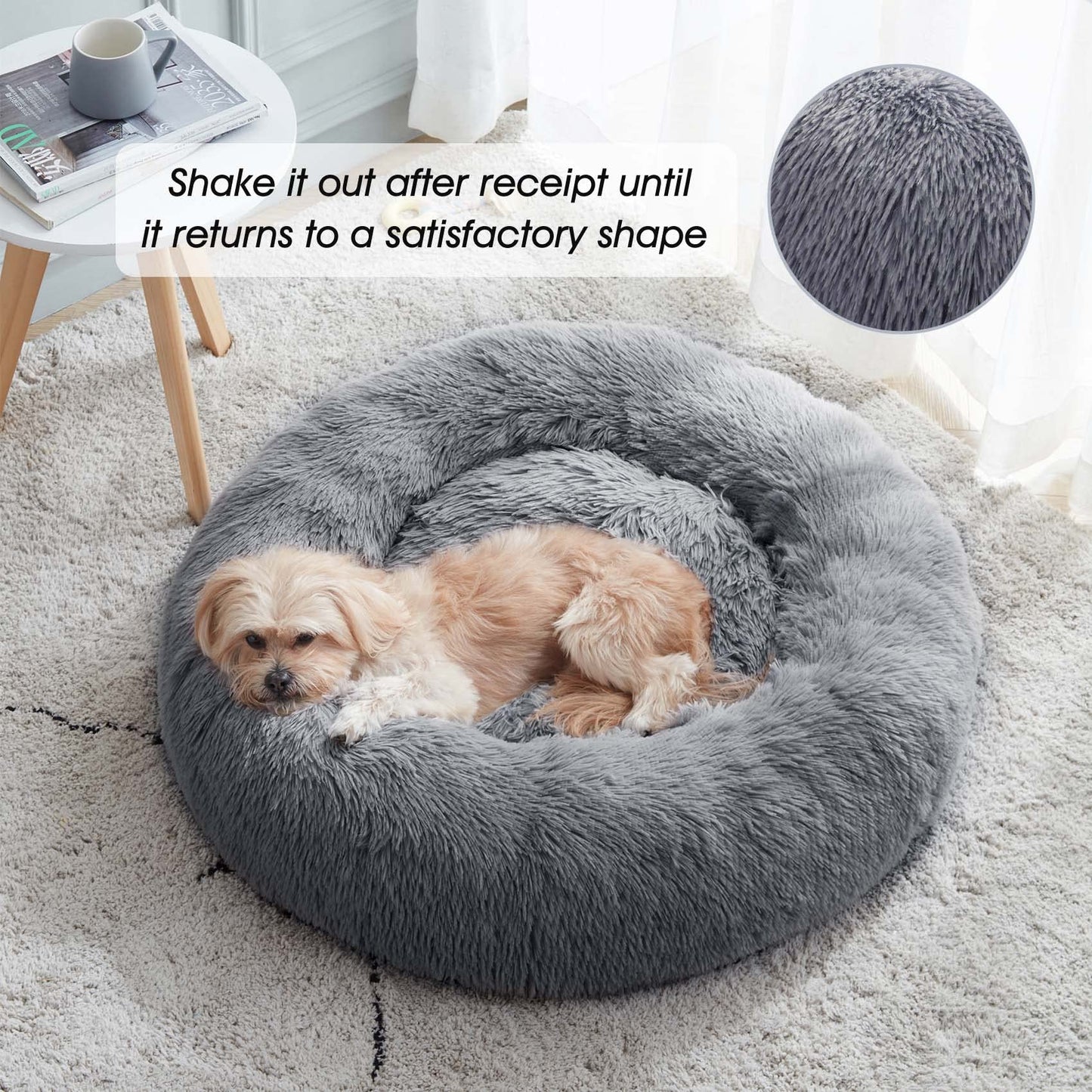 Calming Dog Bed & Cat Bed, Anti-Anxiety Donut Dog Cuddler Bed, Warming Cozy Soft Dog Round Bed, Fluffy Faux Fur Plush Dog Cat Cushion Bed for Small Medium Dogs and Cats (20"/24"/27"/30")