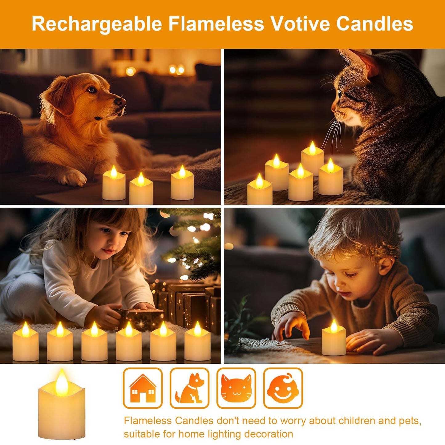PChero Rechargeable Flameless Candles Flickering with Remote Timer & Charging Base, 6 pcs USB Battery Operated LED Tea Lights Small Votive Candles for Weddings Lantern Christmas Home Room Decor