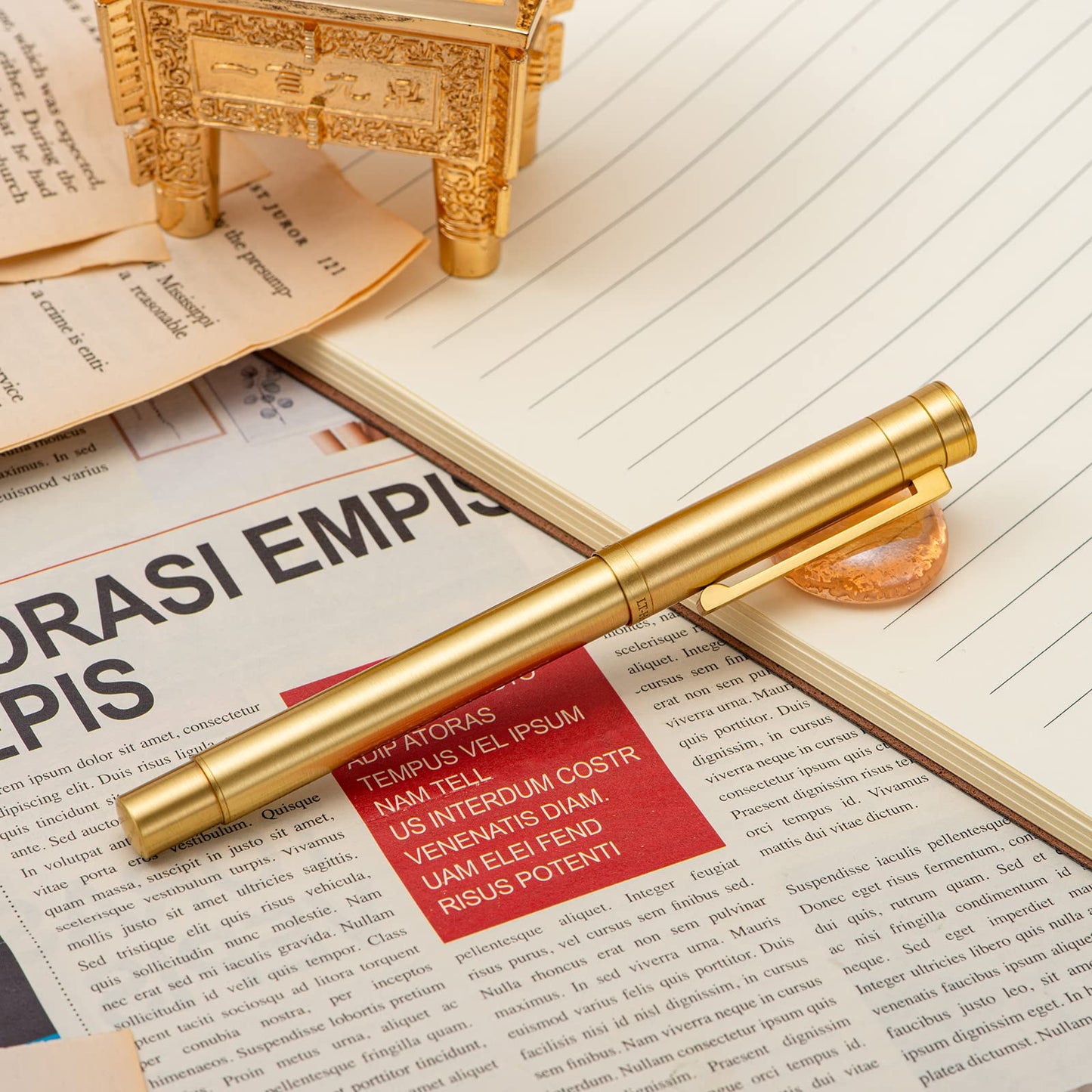 Hongdian Brass Fountain Pen Fine Point, Slim Style with Converter and Metal Pen Case, The Light of Hope Serise