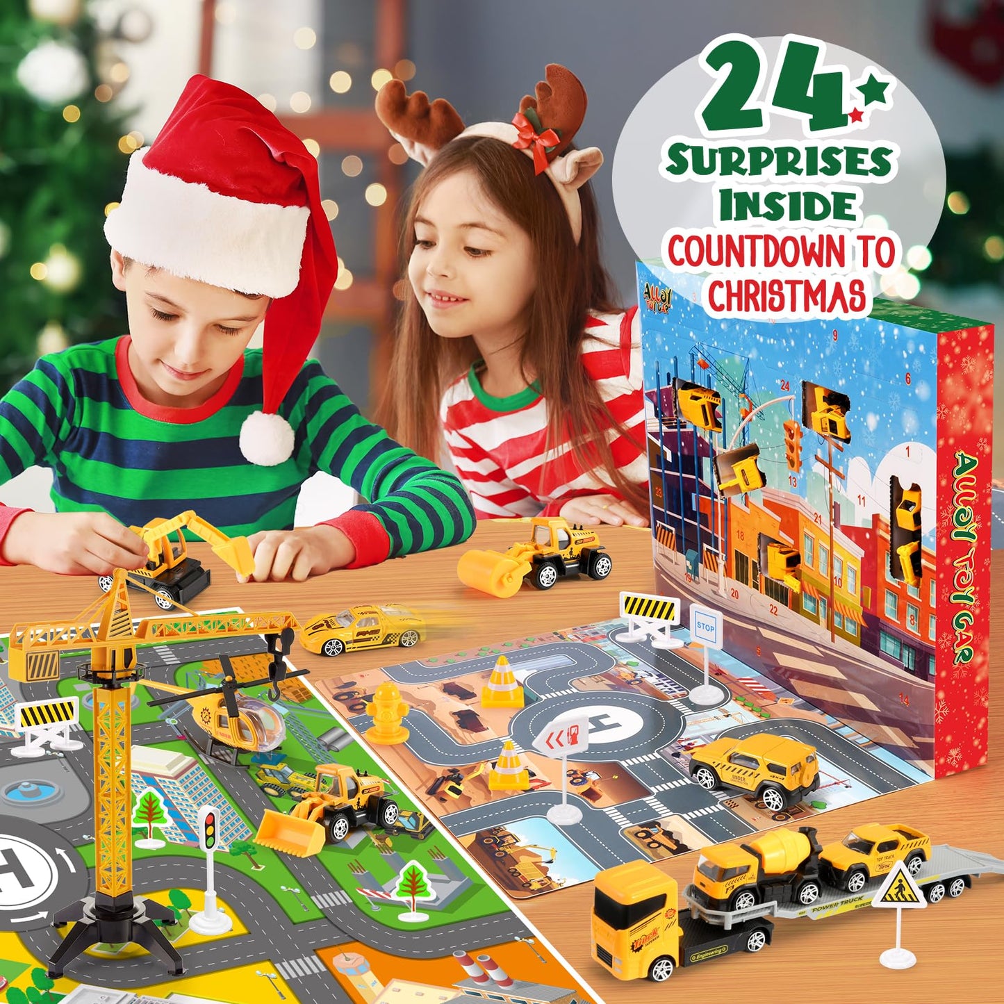 Christmas Advent Calendar 2025 Kids, Exssary 3 4 5 6 Year Old Boy Gifts Construction Toys for Kids 3-5 24 Days Christmas Countdown Calendar 2025 Car Toys for 3-12 Year Old Boys