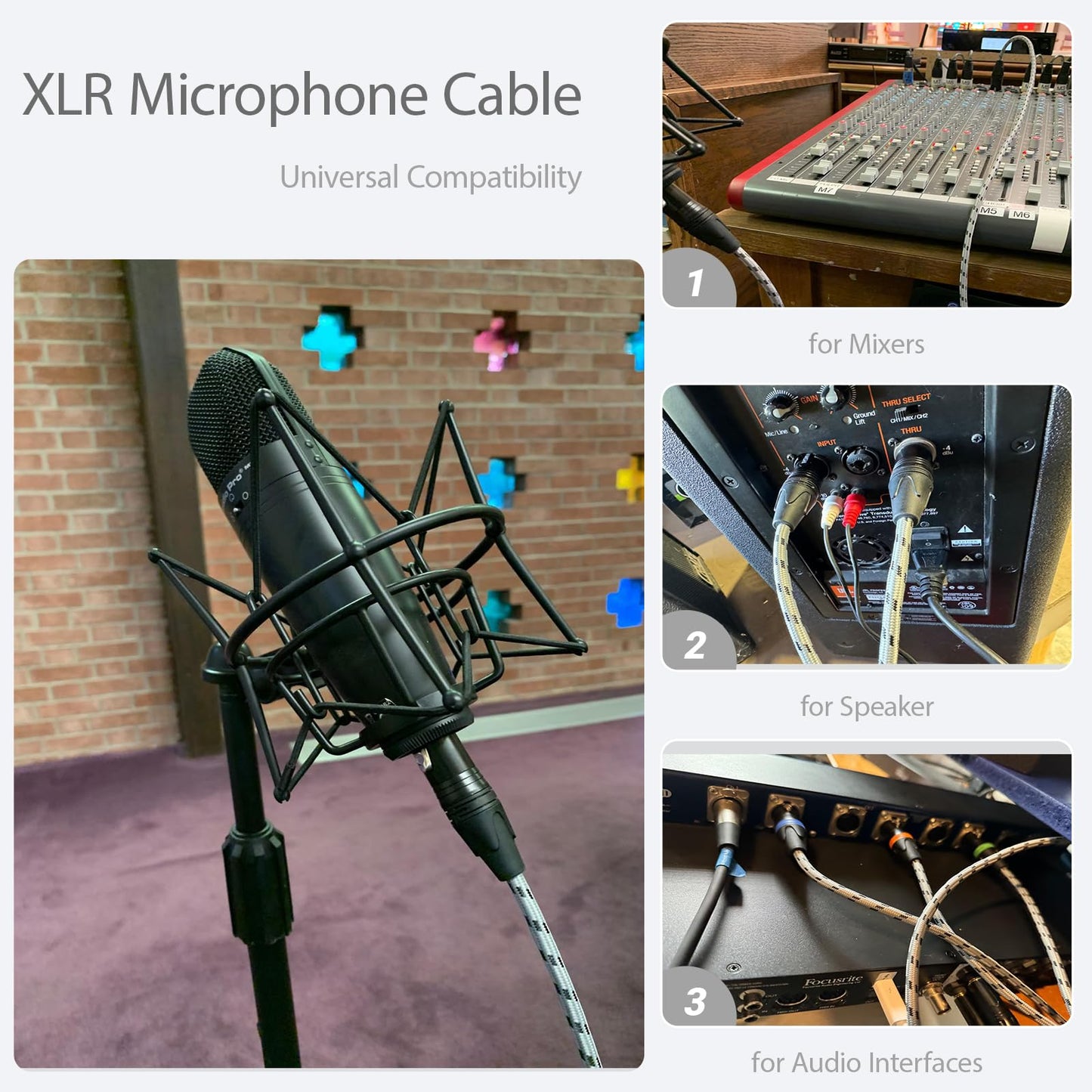 SNANSHI 2Pack XLR Cables 50ft - Balanced XLR Microphone Cable with Oxygen-Free Copper, Dual Shielding, Gold-Plated Connectors, and Nylon Braided Jacket for Mics, Mixers, and Audio Interfaces