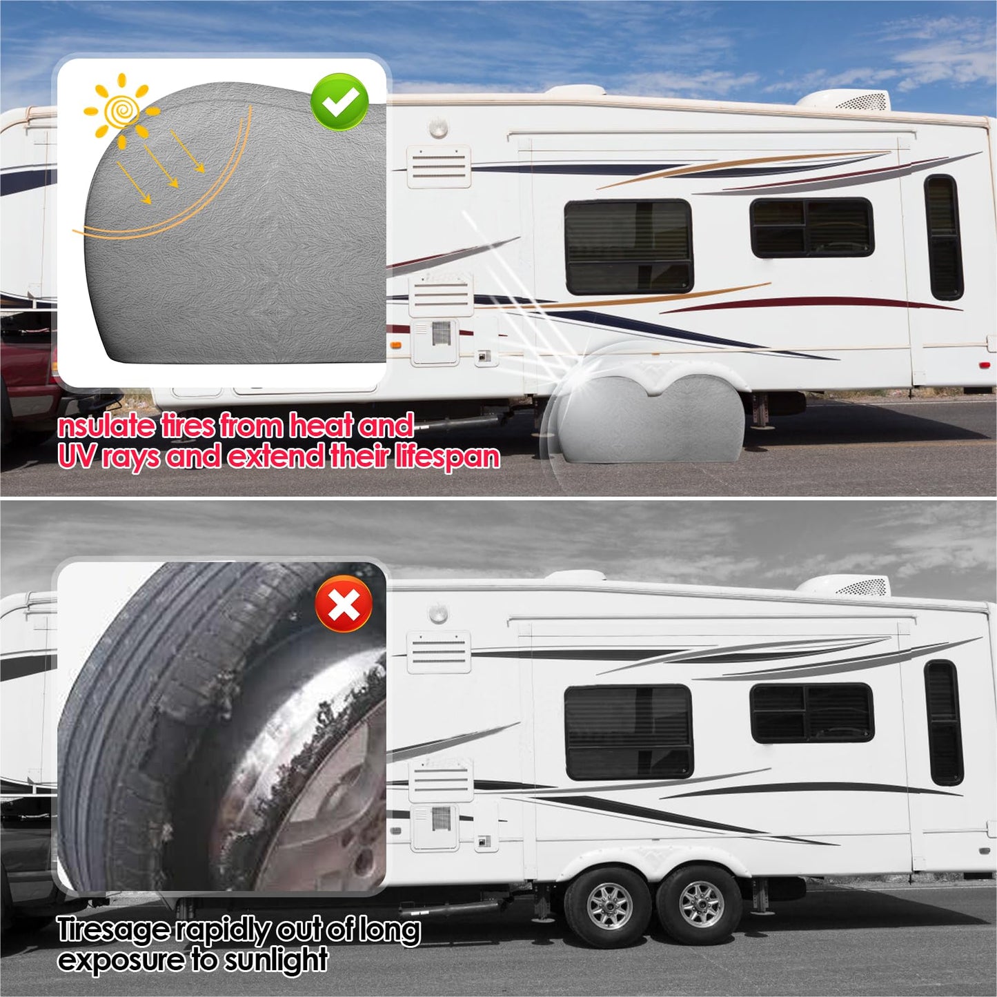 K-Musculo RV Tire Covers, Dual Axle Wheel Cover Heavy-Duty Leather, 2 Pack RV Wheel Cover Fits 30"-32" Dia Tires Double Buckles, Suitable for, RV, Truck, Trailer, Universal for All Seasons.(Grey)