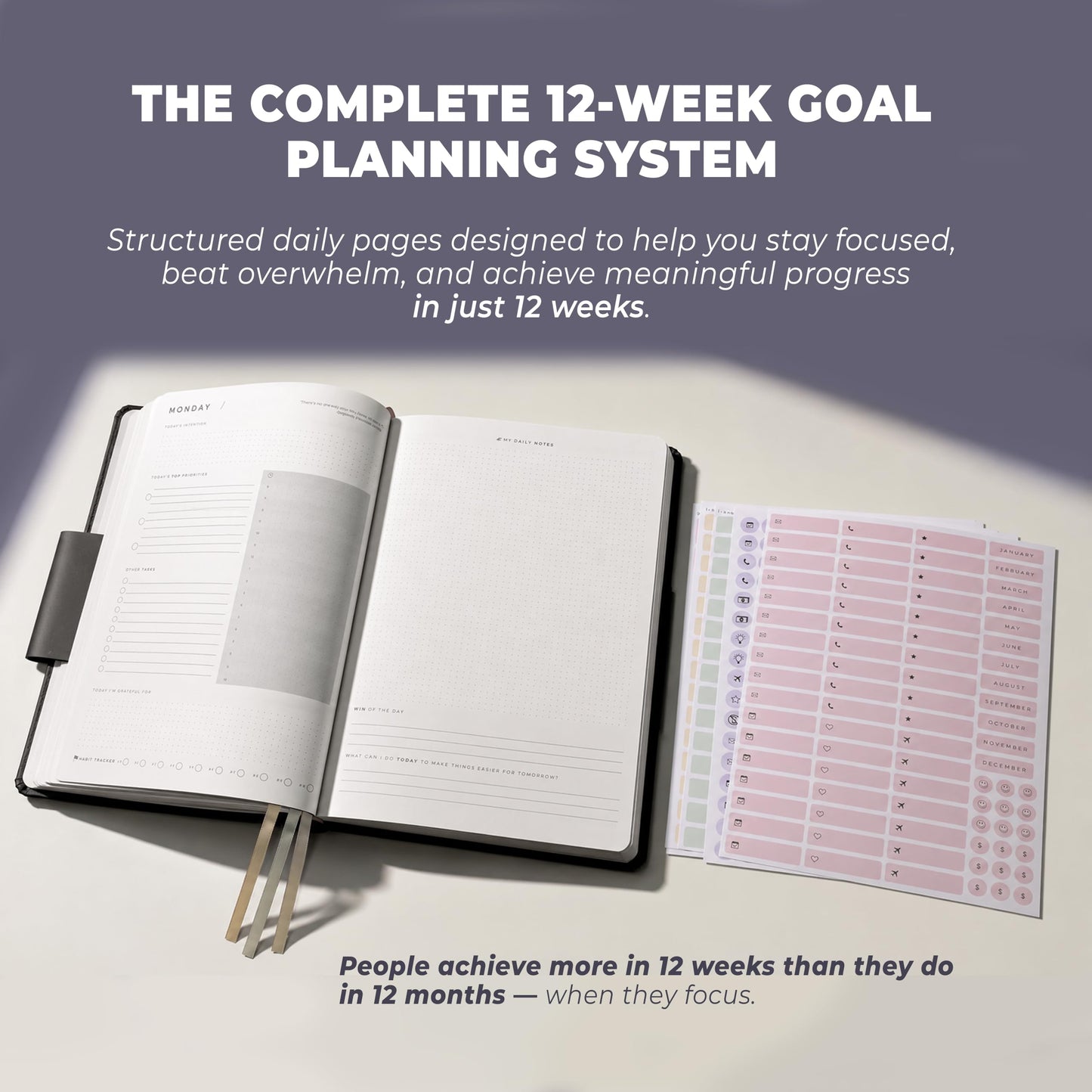 12 Week Focus Planner: High Performance Project Planner - Stay Focused and Achieve your Goals - Weekly and Daily Pages with Scientifically Proven Prompts - Undated, 7x10inch Black Hardcover