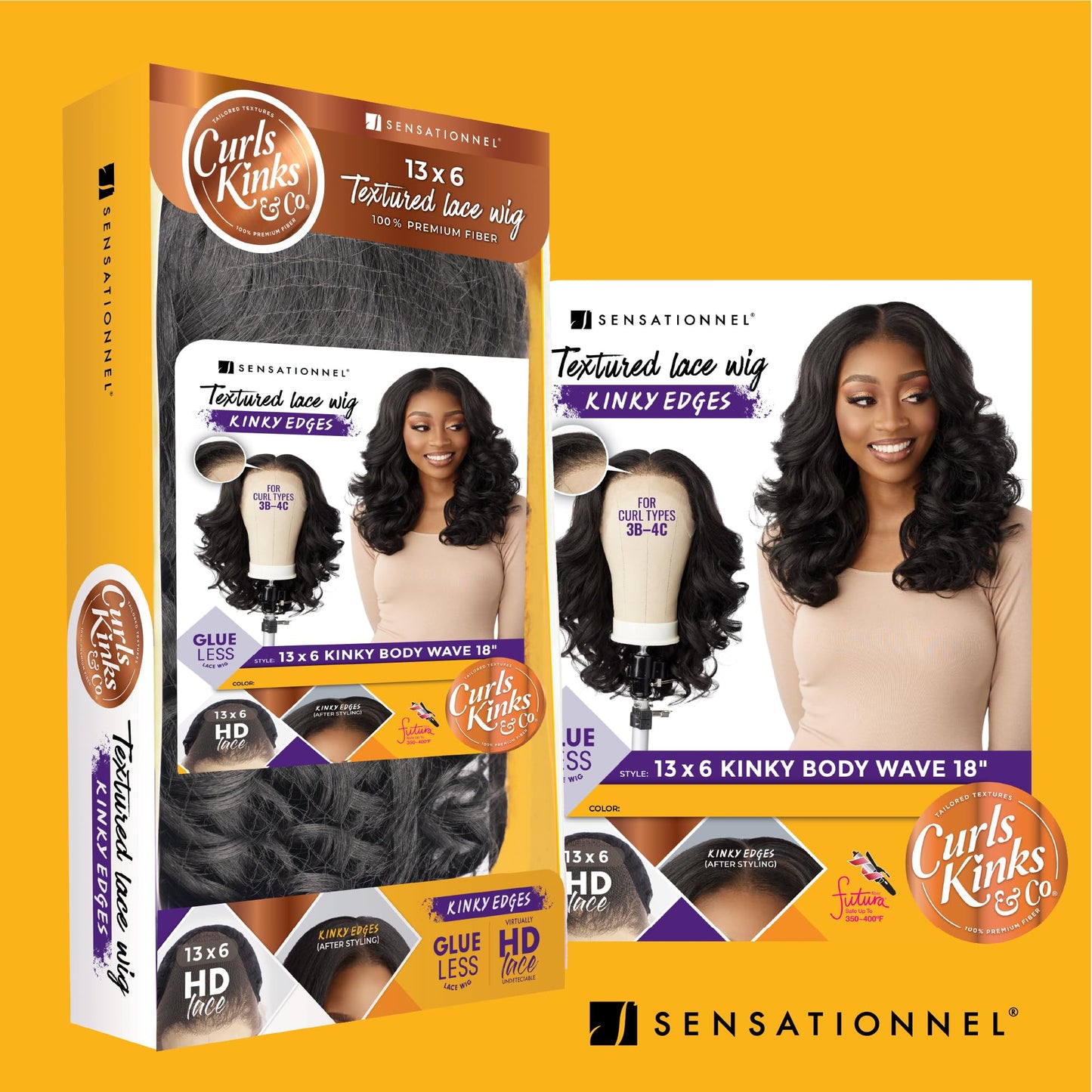 Sensationnel Curls Kinks&Co Synthetic Textured Lace Front Wig - 13X6 Kinky Body Wave 18" (Color:1B OFF BLACK)