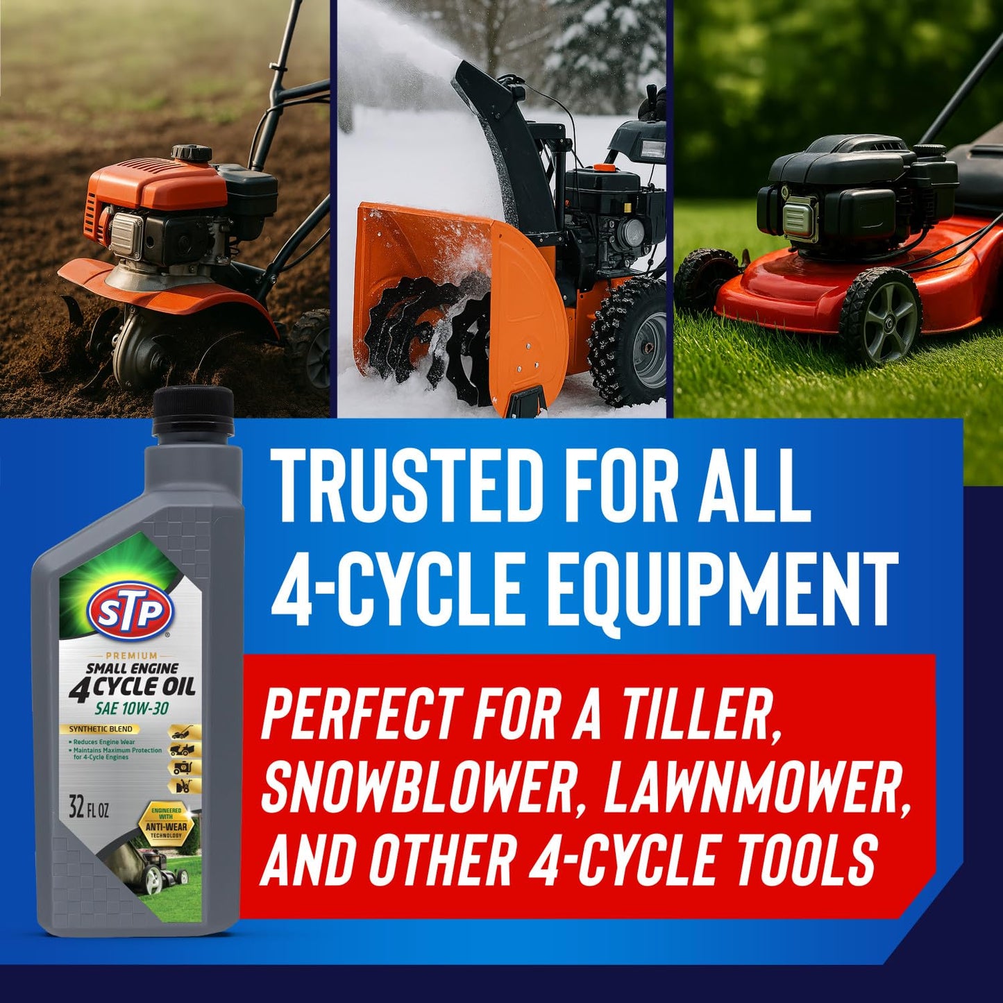 STP Premium Small Engine 4 Cycle Oil Formula, SAE10W-30 Small Engine Oil Engine Care Formula Reduces Wear for Lawnmower, Push Mower, Tractor, 32 Oz, STP