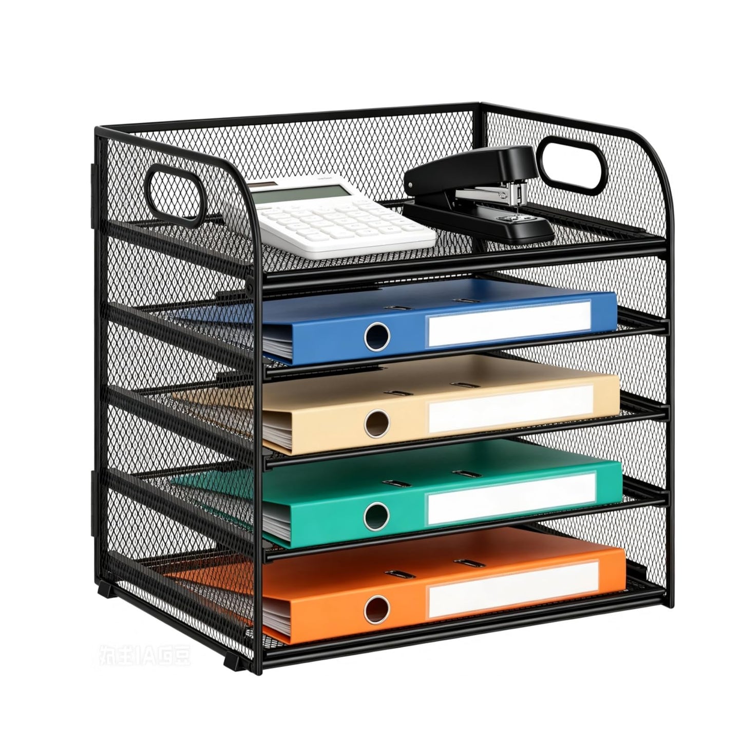 ECIC 5 Trays Paper Organizer Letter Tray with Handle-Mesh Desk File Organizer, Paper Sorter for Office, Home or School, Black