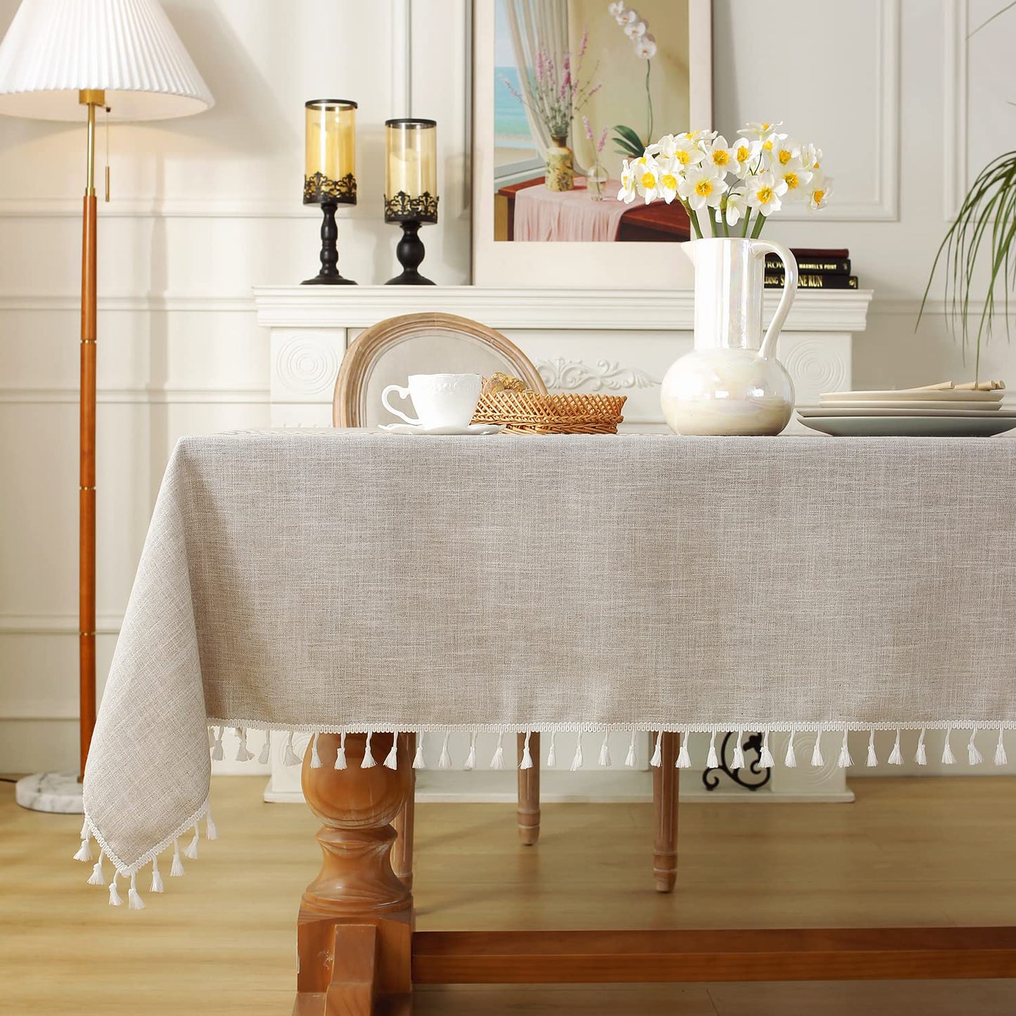 Laolitou Rustic Tablecloth Cotton Linen Waterproof Tablecloth Burlap Table Cloths for Kitchen Dining Cloth Table Cloth for Rectangle Tables Coffee Lines Rectangle,55''x70'',4-6 Seats