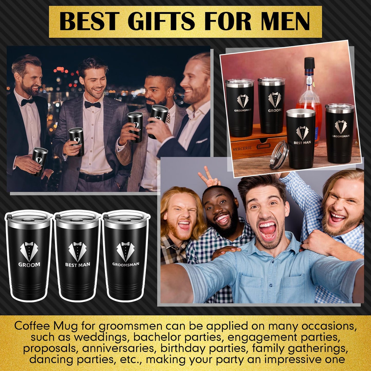 Skylety 8 Pack 20 oz Groomsmen Gifts Groom Cups Groomsmen Tumblers with Lid Stainless Steel Groomsmen Cups for Bachelor Party Wedding Proposal Travel Gift