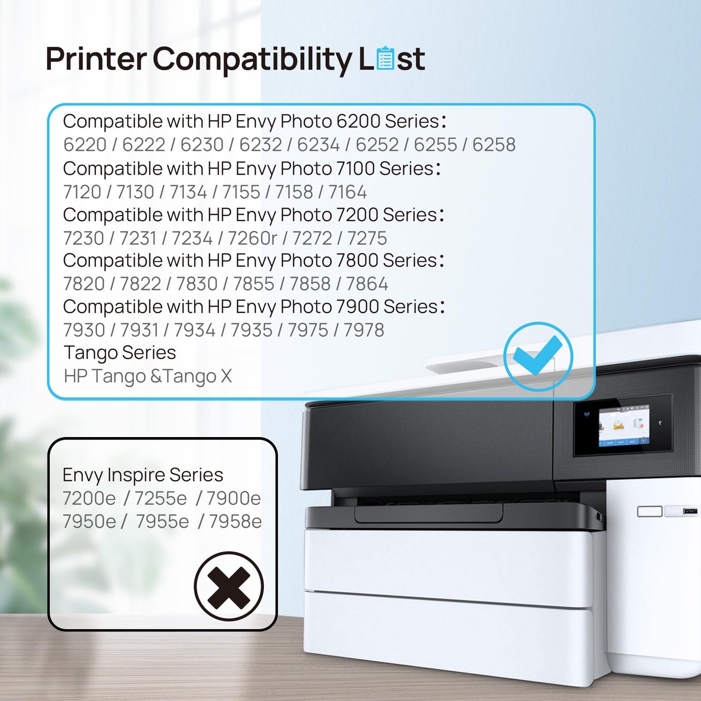 64XL Ink Cartridge for HP Printer Ink 64 XL Cartouche Encre for HP64XL Combo Pack Compatible for HP Envy 7155 7200 7255 7820 Series 7800 7822 7855 7858 Tango X Terra Printer (Black, Colour)