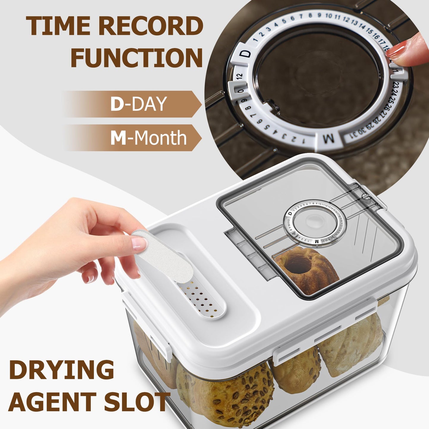 Olimingse Bread Box, Airtight Bread Storage Container, Flip-Top Bread Keeper, Bread Box For Kitchen Countertop, Bread Storage For Homemade Bread, Cookies, Cereal, Fruits, 10L White Bread Holder.