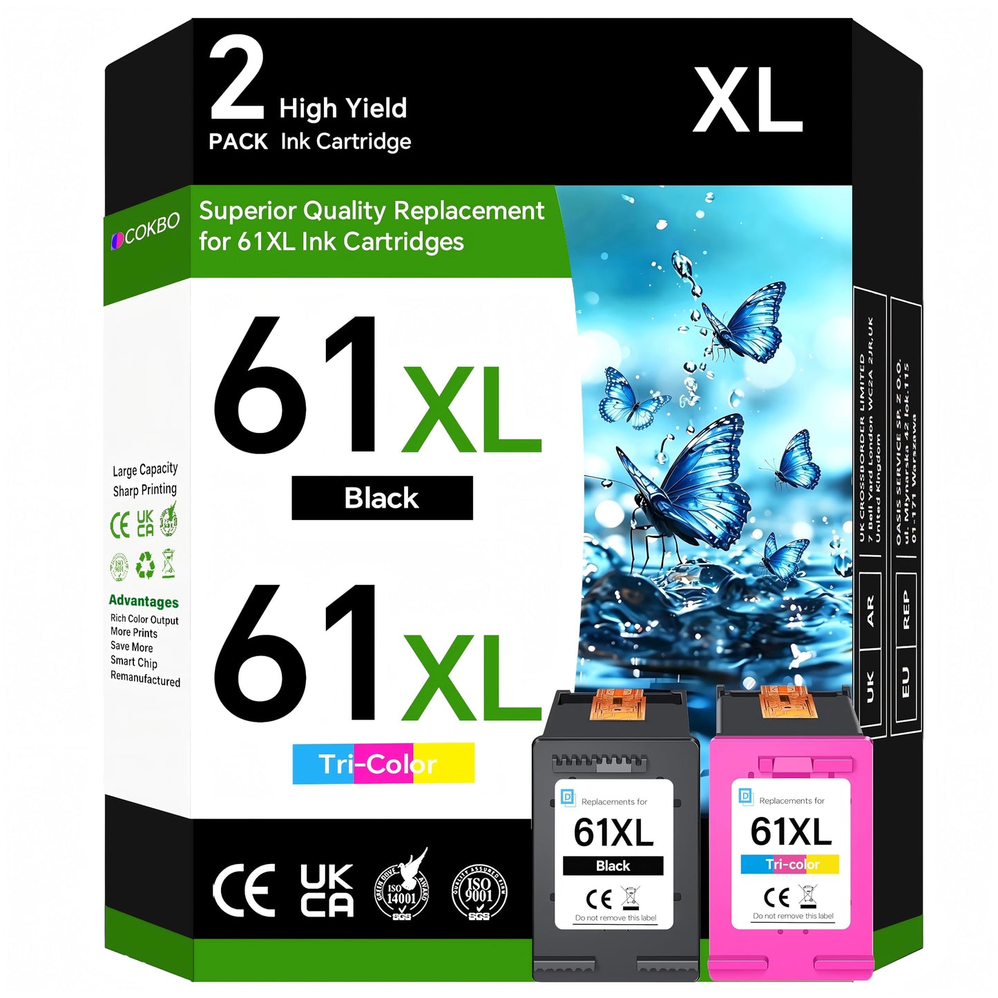 61XL Ink Cartridge Black and Colour Replacement for HP 61 Ink Cartridges Compatible for HP Envy 4500 Ink 5530 5534 DeskJet 1000 1010 2540 3050 OfficeJet 4630 4635 Printer(1 Black,1 Tri-Color)