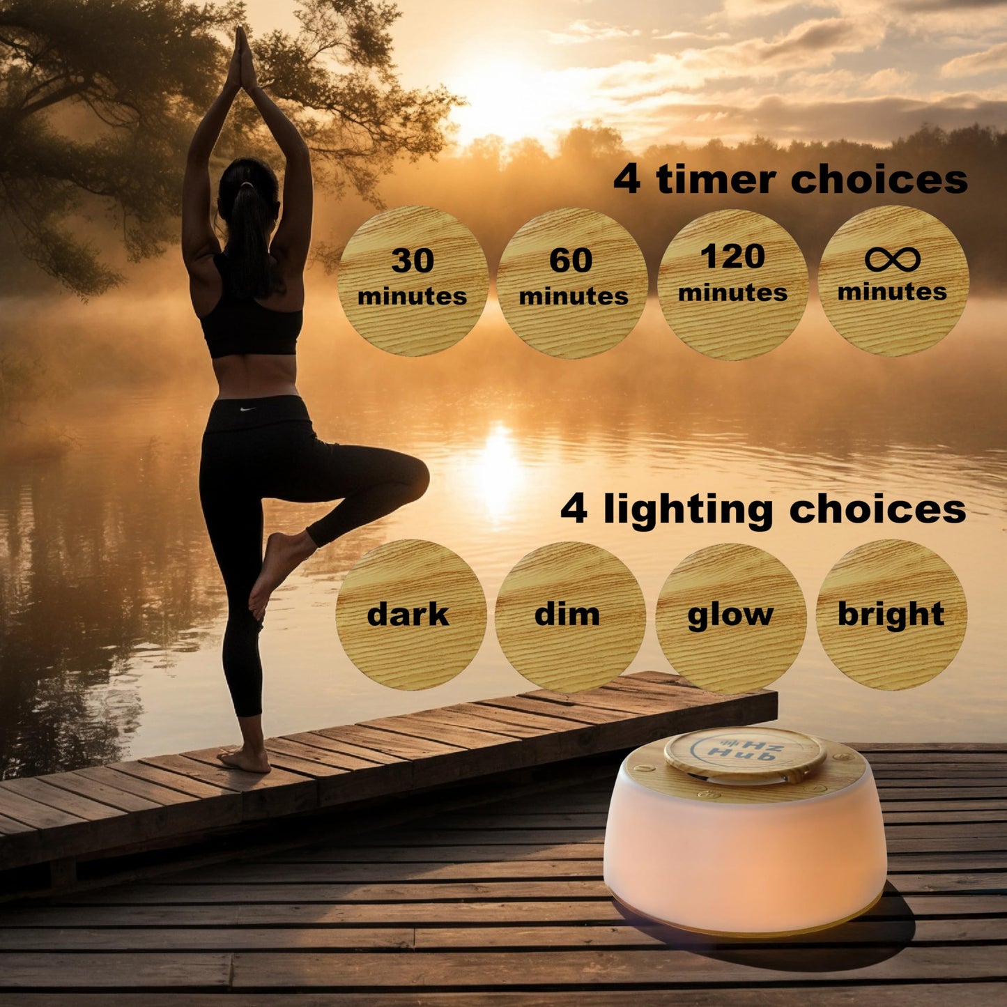 Hz Hub Solfeggio Hertz Frequency Vibrational Sound Healing & White Noise Portable Sound Machine. Meditation/Sleeping/Yoga/Study/Relaxing 15 Calming Sounds. 3 Timers & 3 Lights (Light Grain, Standard)