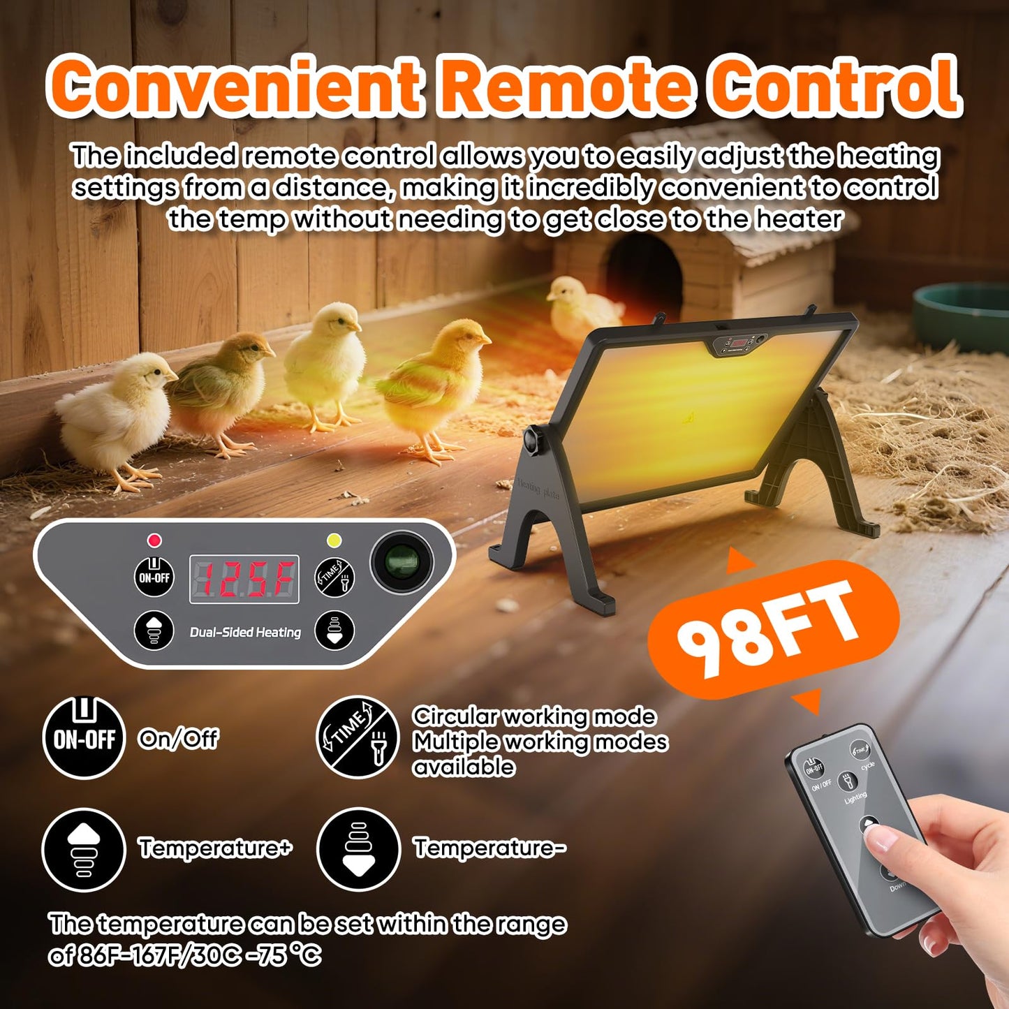 Chicken Coop Heater with Remote Control Timer, 180W Chick Brooder Heating Plate, 17"x13" Double-Sided Brooder Heater Plate with Adjustable Temp, Led Light& Angle, Perfect Chicken Coop Accessories