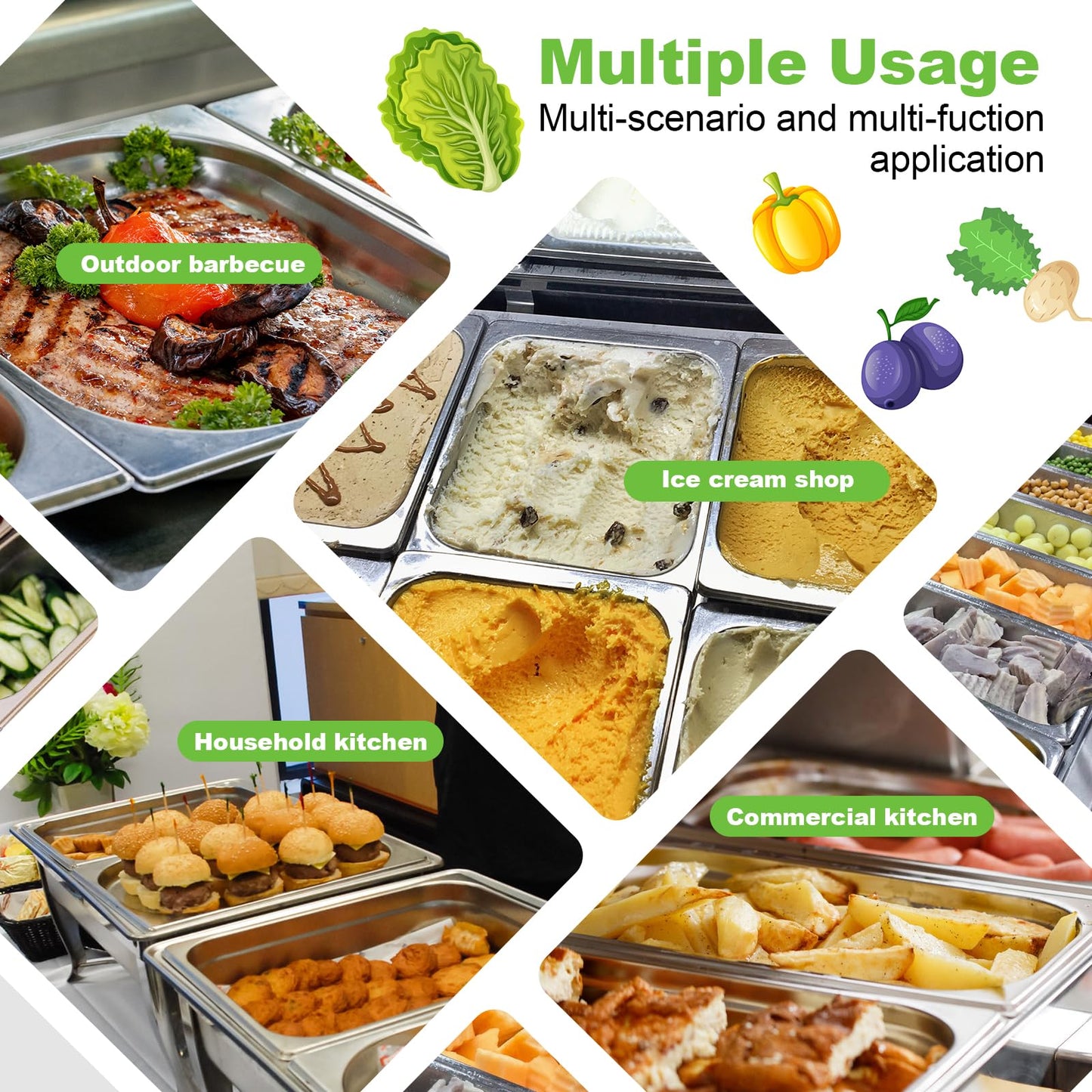 4 Pack Stainless Steel Hotel Pans 1/1 Full Size x 4" Deep Steam Table Pan 0.8 mm Thick with Lid Anti Jam Pan Stainless Steel Steamer Pan for Hotel Restaurant Buffet