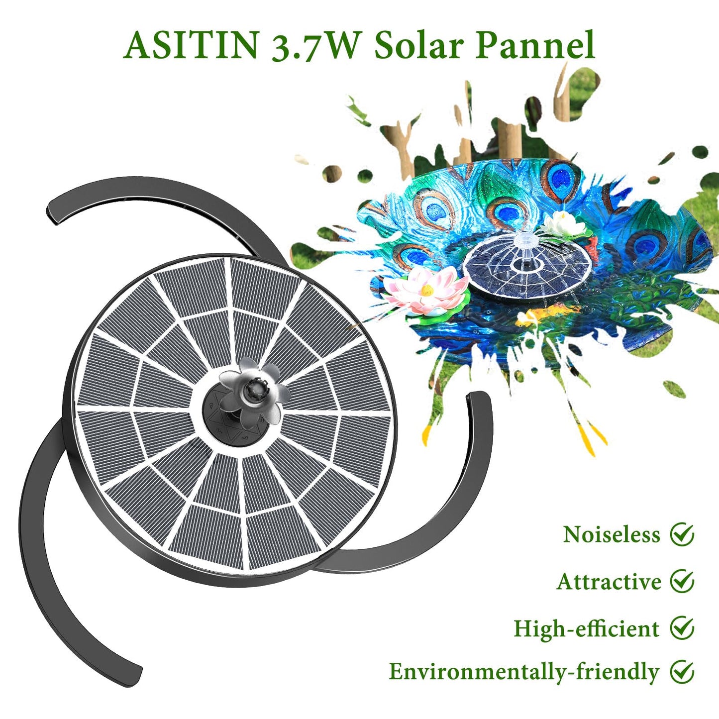 AISITIN Solar Fountain 2026 Upgraded, 3.7W Solar Powered Fountain Pump for Outdoor with 4 Spray Effects, Solar Pond Pump Floating Fountain Pump for Garden,Bird Bath,Pond,Water Feature